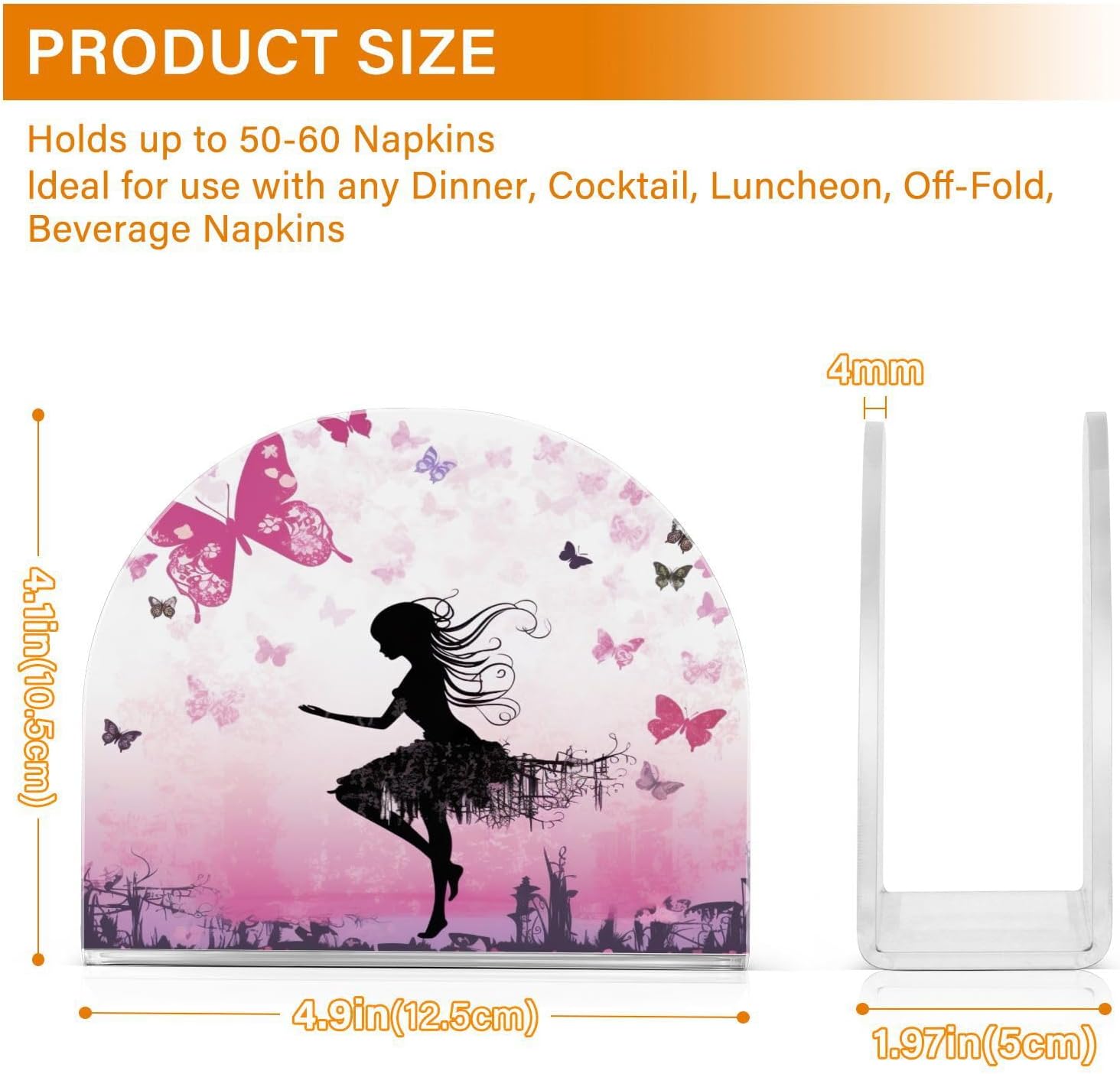 Napkin Holder Butterfly Girl Napkin Holders for Tables, Clear Acrylic Napkin Holders Cocktail Napkin Holder for Kitchen Restaurant Bar Home Decor