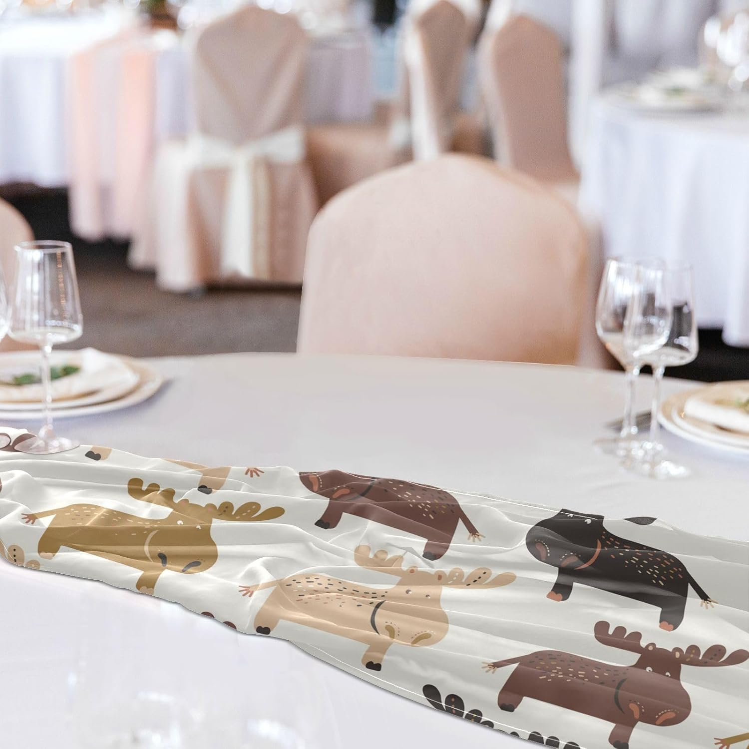 Christmas Cartoon Deers Table Runner Fall Decorations for Home for Kitchen Decorations Halloween Table Runner 108 Inches Long