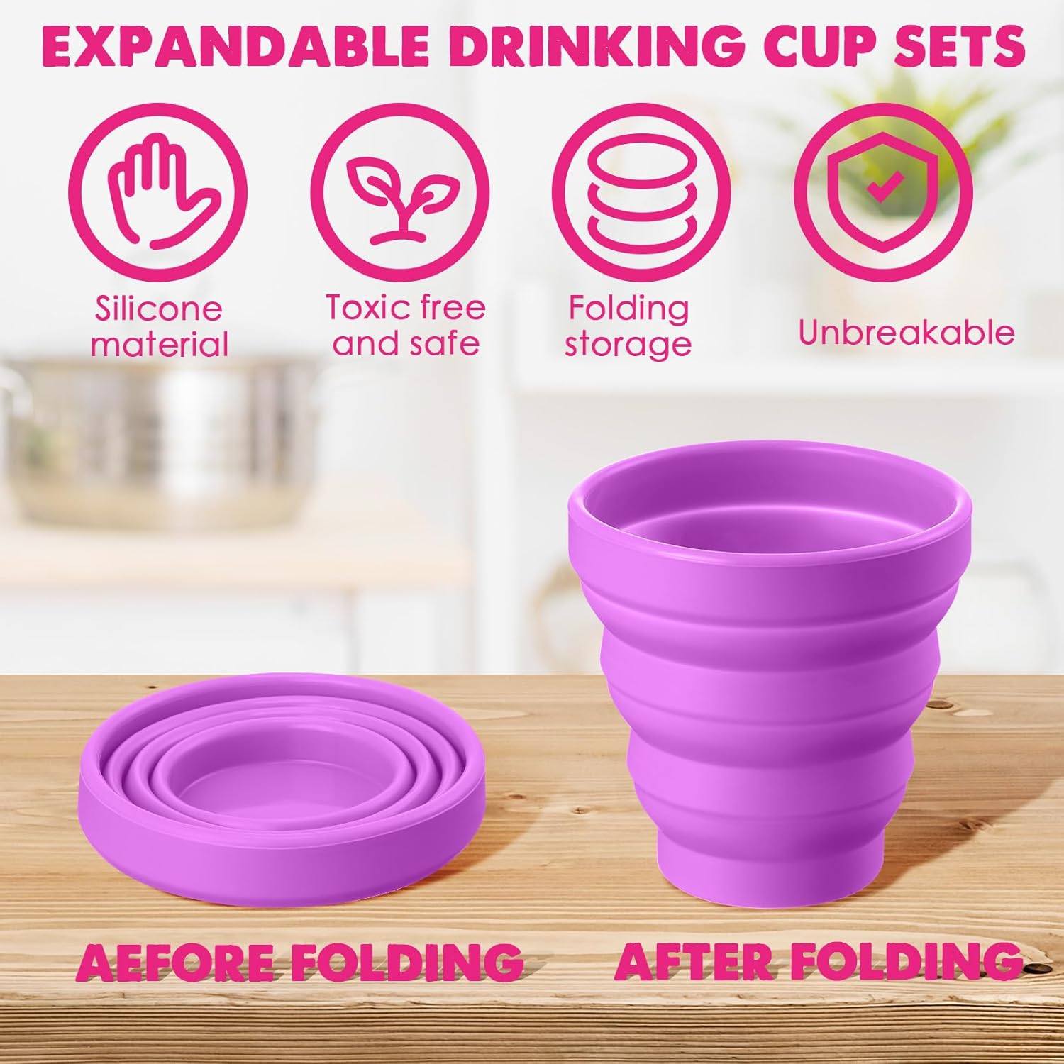 Umigy 24 vasos plegables de silicona para viajes, portátil, coloridos, reutilizables, plegables, expandibles, para niños, viajes, senderismo, 12