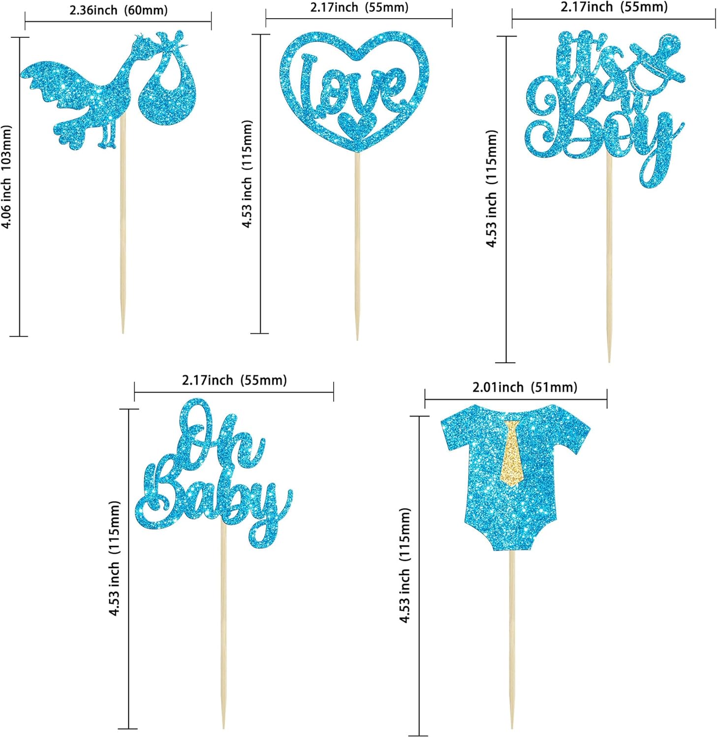 Gyufise 30 piezas de decoración de cupcakes para baby shower, con purpurina, diseño de corazón de amor, Oh Baby Cupcake Picks It’s a Boy, decoración