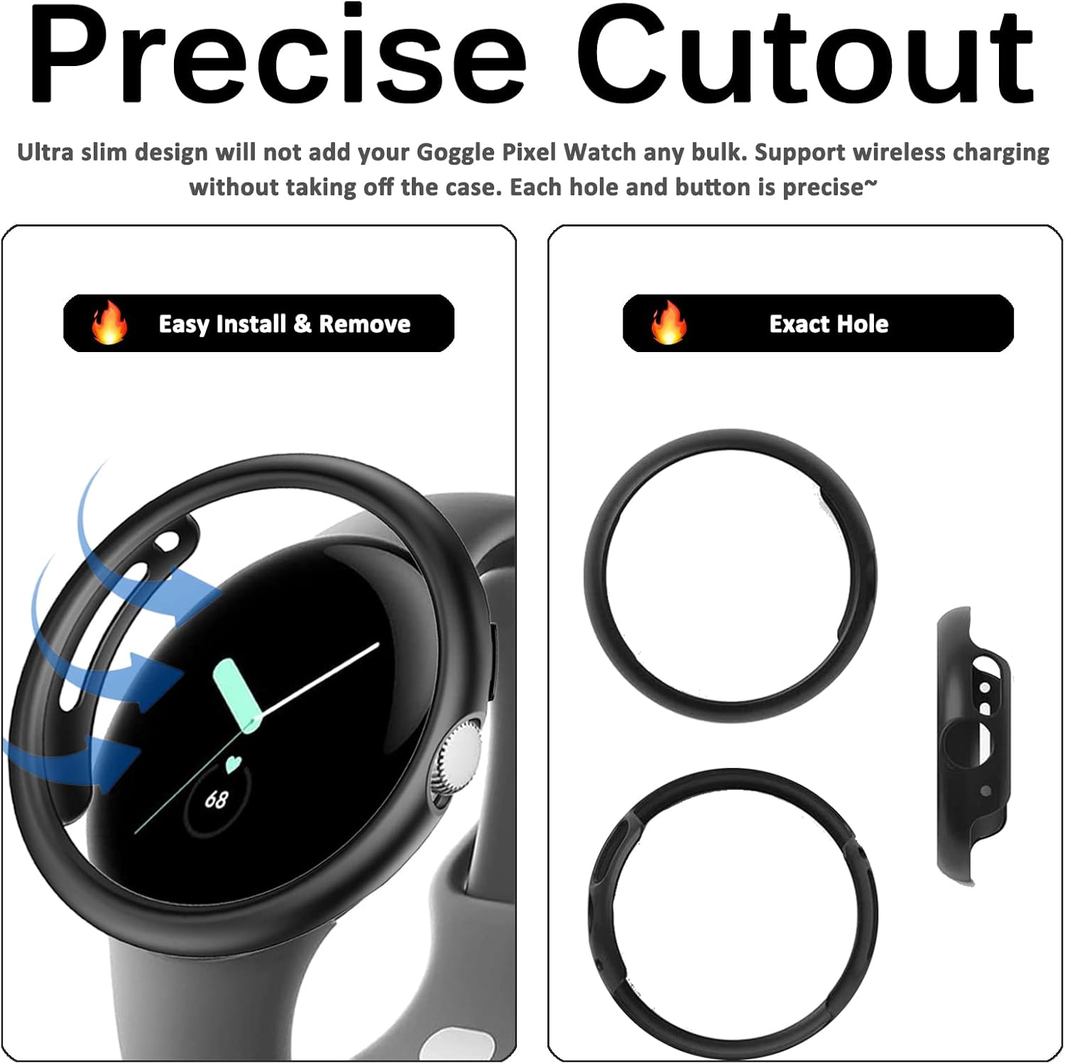 Miimall – Carcasa protectora para Pixel Watch (2 unidades) de policarbonato duro (sin protector de pantalla), ultrafina, ligera, a prueba de golpes,