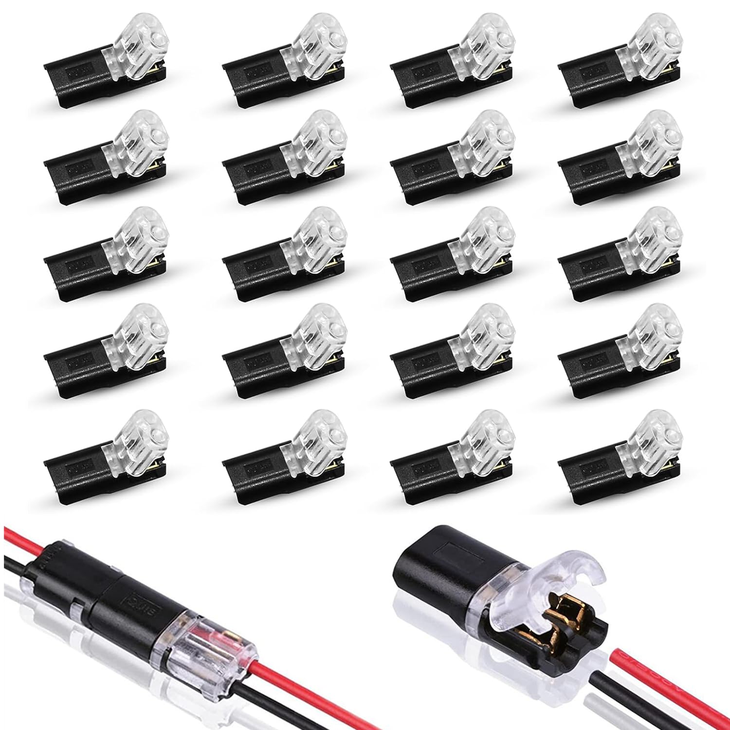20 conectores enchufables de doble cable, conectores de tira de luz LED, 2 pines, conectores de tira de luces LED, conectores de conexión rápida