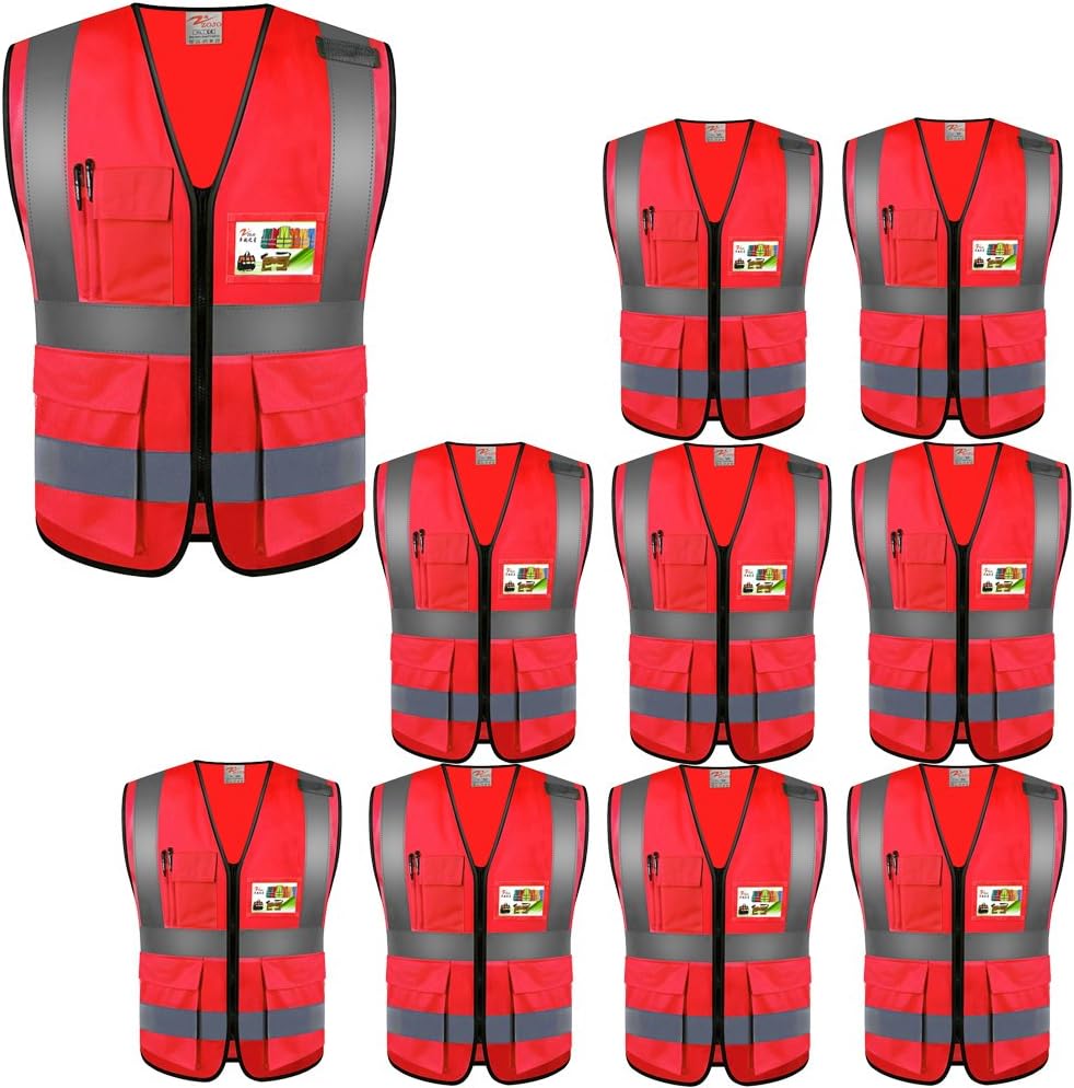 ZOJO – Chalecos de seguridad de alta visibilidad con bolsillos, chalecos reflectantes al por mayor para trabajos al aire libre, ciclismo, trotar,