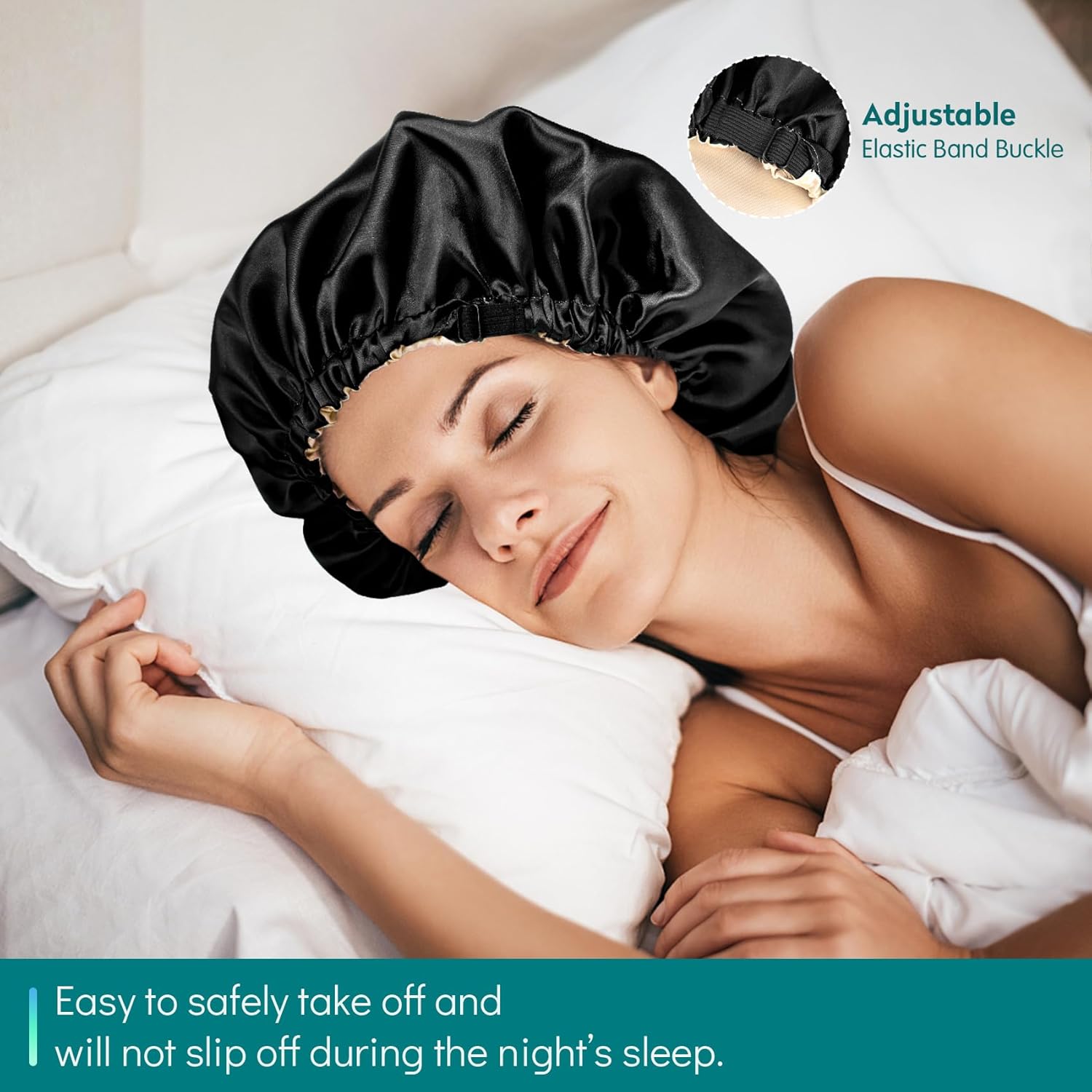 Kuraoyan Gorro de seda de doble capa para dormir para mujeres y hombres, gorra de satén ajustable grande para cabello rizado y natural
