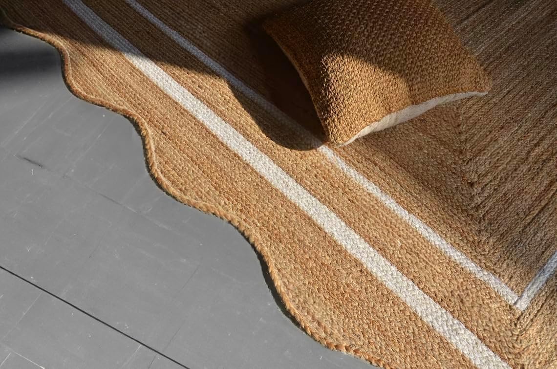 Alfombra de yute festoneado natural para entrada, alfombra trenzada de yute para cocina, alfombra reversible de yute para interiores y exteriores,