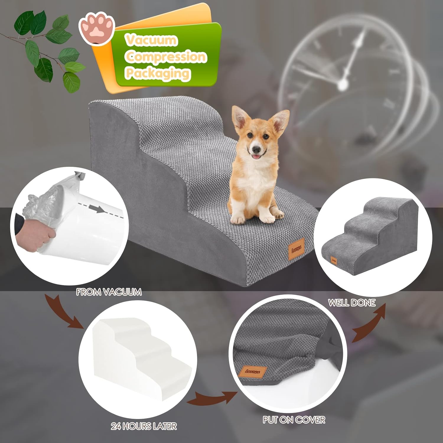 Lesnox Escalerasescalones de espuma para perros, rampa para mascotas de 3 niveles con funda impermeable para cama, sofá, antideslizante, escalera de
