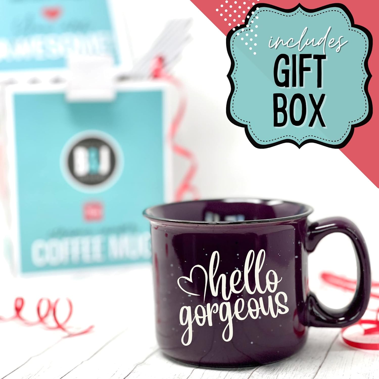Hello Gorgeous – Cute Coffee Mug for Women- White 14 oz Large Coffee Cup – Novelty Mug, Perfect Gift for Women, Mom, Coworker, Boss, Wife, Friend