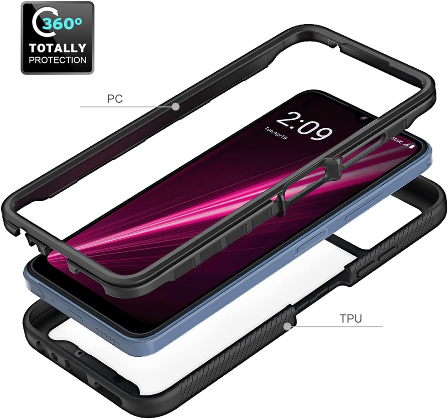 Funda para teléfono T-Mobile Revvl 6X, T-Mobile Revvl 6X 5G, protección de cuerpo completo 360, funda protectora transparente resistente a prueba de