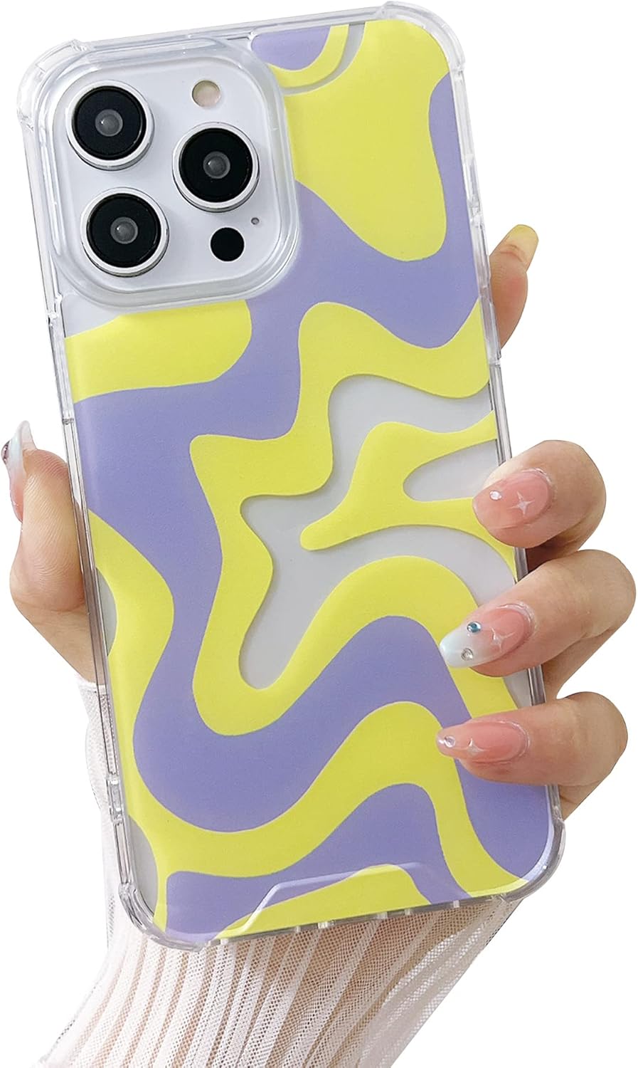 Ginkgonut Funda compatible con iPhone 13 Pro, diseño ondulado simple y simple para mujeres y niñas, funda de TPU suave + protección de policarbonato