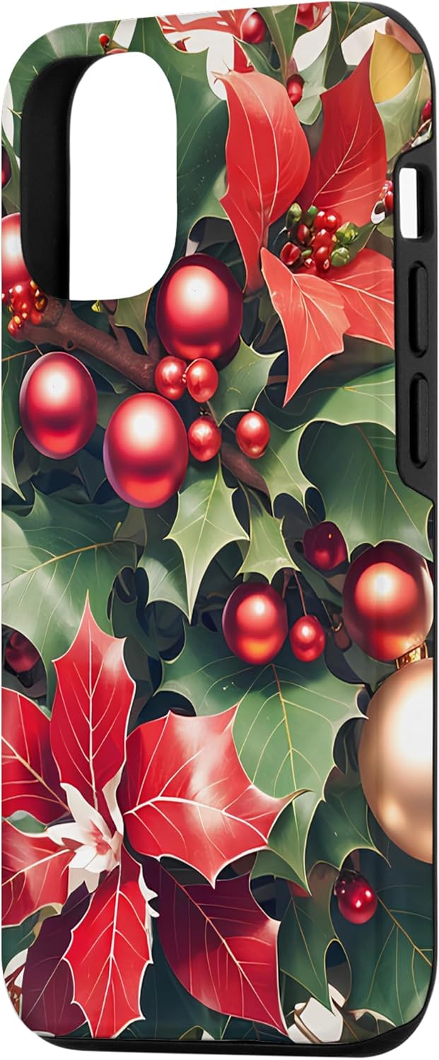Funda para iPhone 1212 Pro Nice Christmas Art Of Holly, Poinsettia, Muérdago y bastones de caramelo