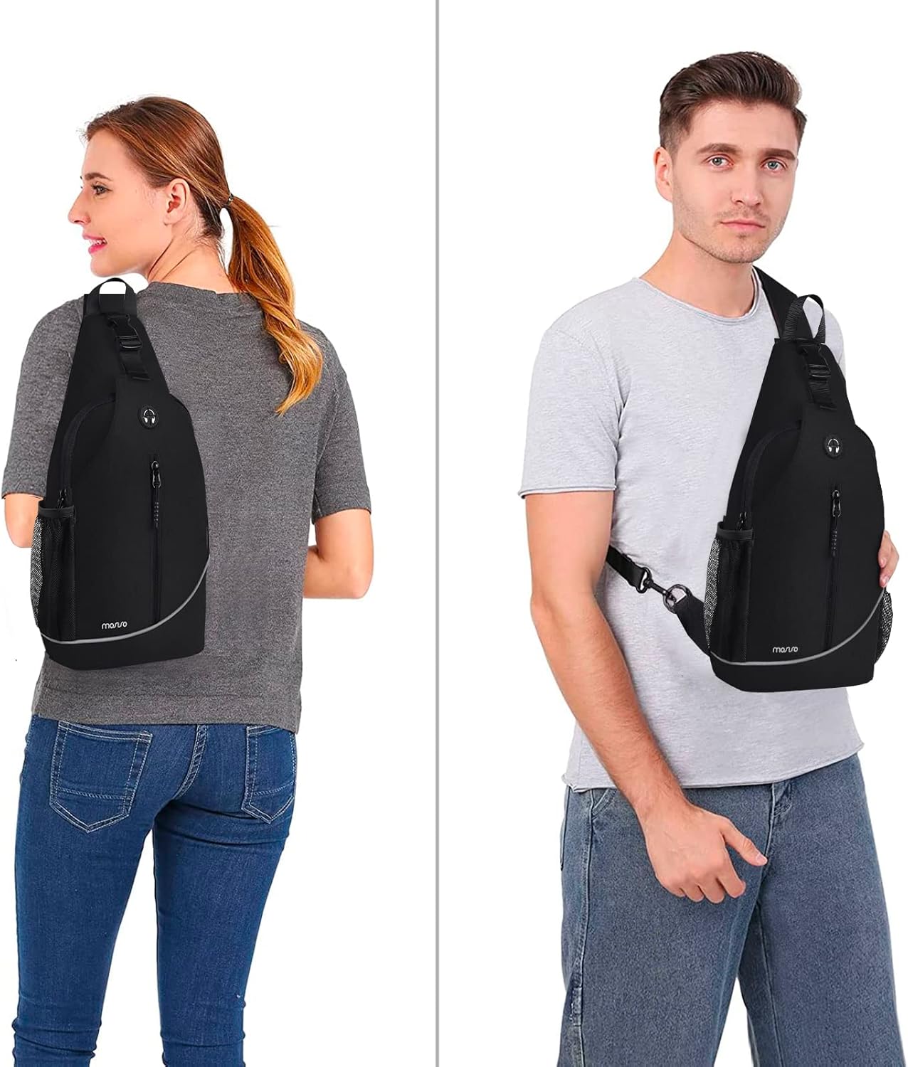 MOSISO Mochila tipo bandolera, bolsa cruzada para el pecho, viajes, senderismo, con bolsillo vertical con cremallera y tira reflectante