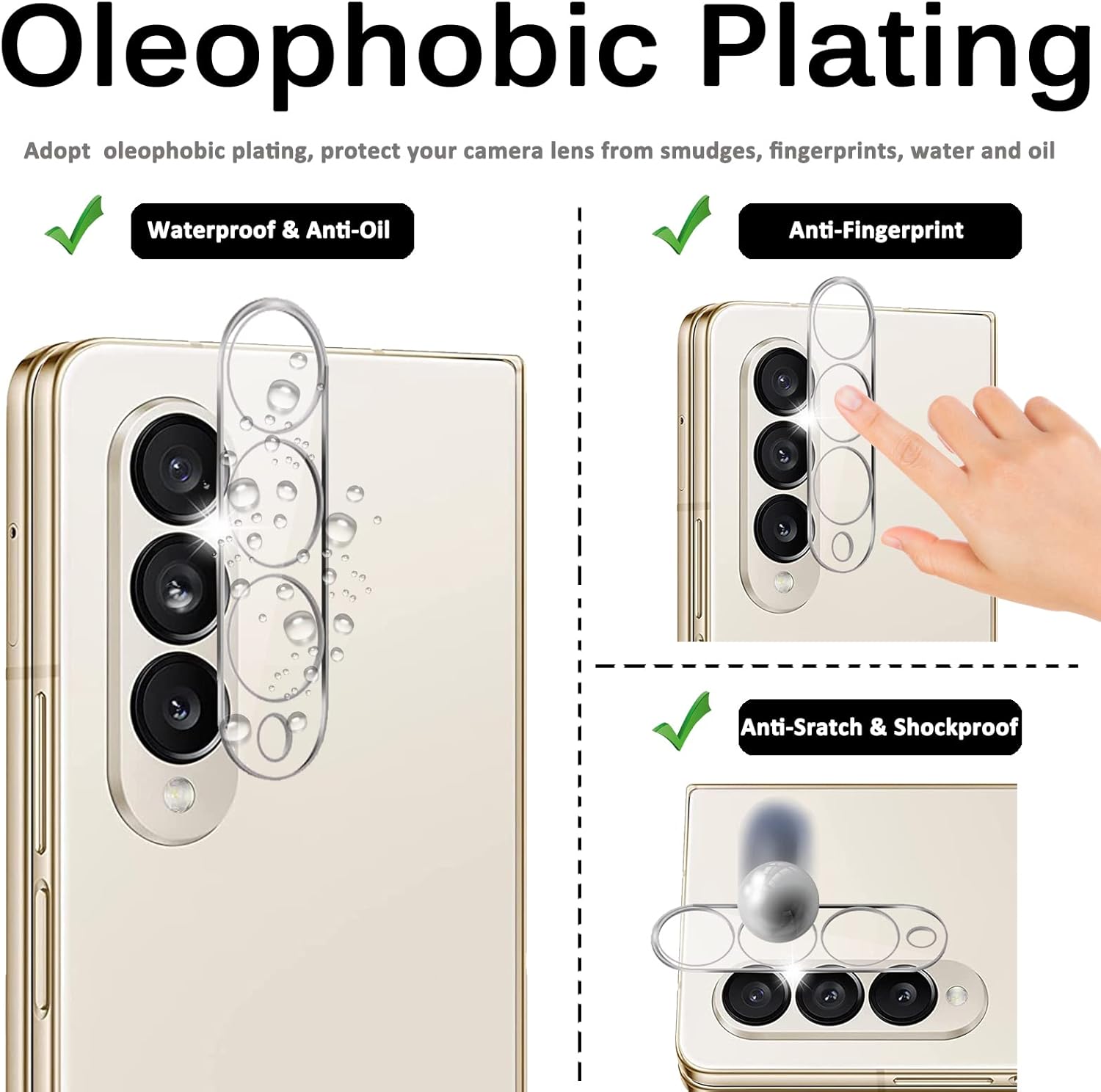 Miimall Paquete de 3 protectores de lente de cámara compatibles con Samsung Galaxy Z Fold 4, vidrio templado de dureza 9H, antiarañazos, película