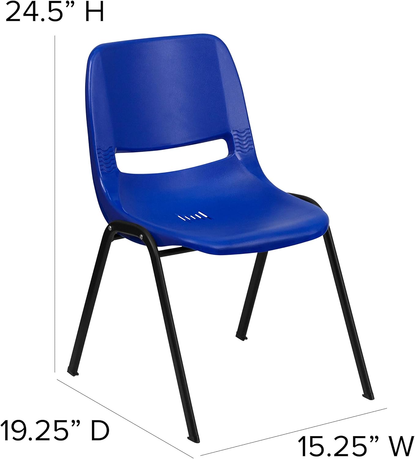 BizChair Silla apilable ergonómica azul marino para niños, marco negro y asiento de 14 pulgadas de alto