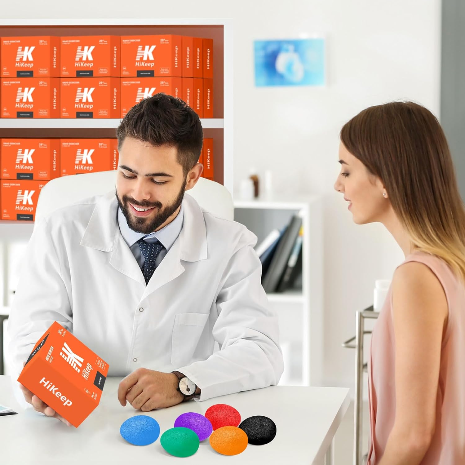 HiKeep Bolas de ejercicio de mano, forma de huevo, terapia física, kit de entrenamiento de resistencia diferente, juego de 6