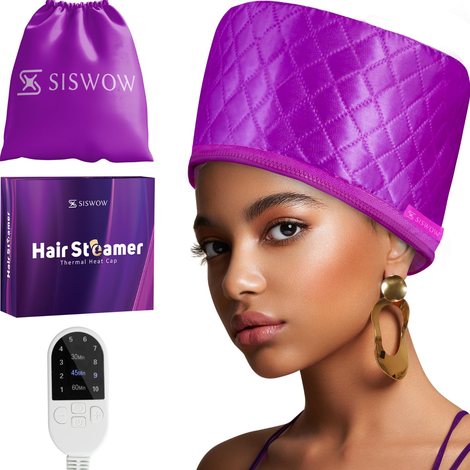 Vaporizador de cabello para acondicionamiento profundo con 10 niveles que se calienta rápidamente, tapa térmica de vapor para cabello negro, ideal
