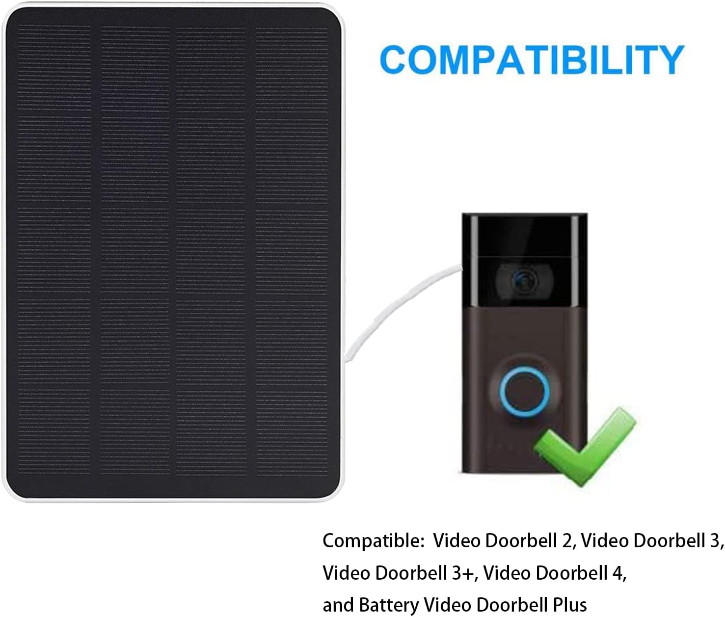 Panel solar de 3 W compatible con anillo, timbre de video, timbre de video 3, timbre de video 3 Plus, timbre de video 4, timbre de video a batería