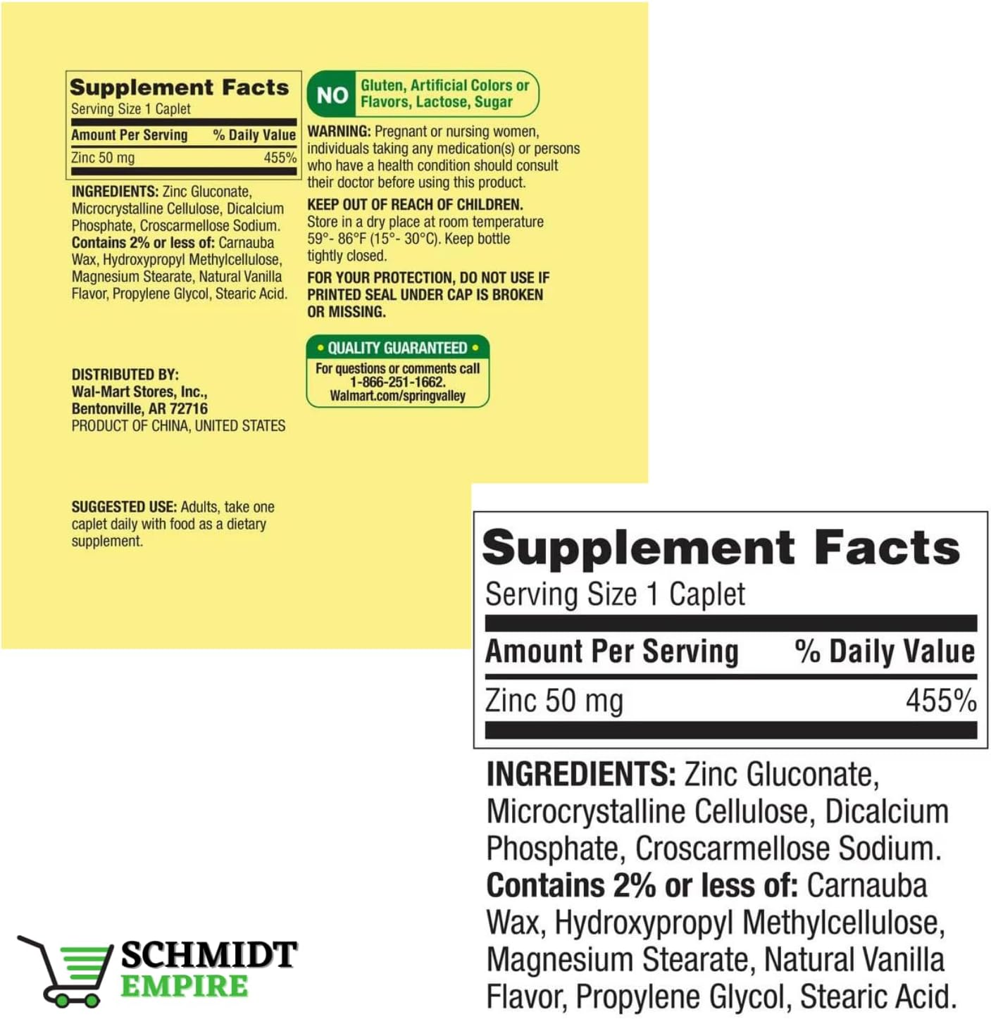 Spring Valley – Cápsulas de suplemento dietético de apoyo inmunológico de zinc, 50 mg, 200 unidades + adhesivo Schmidt Empire (2)