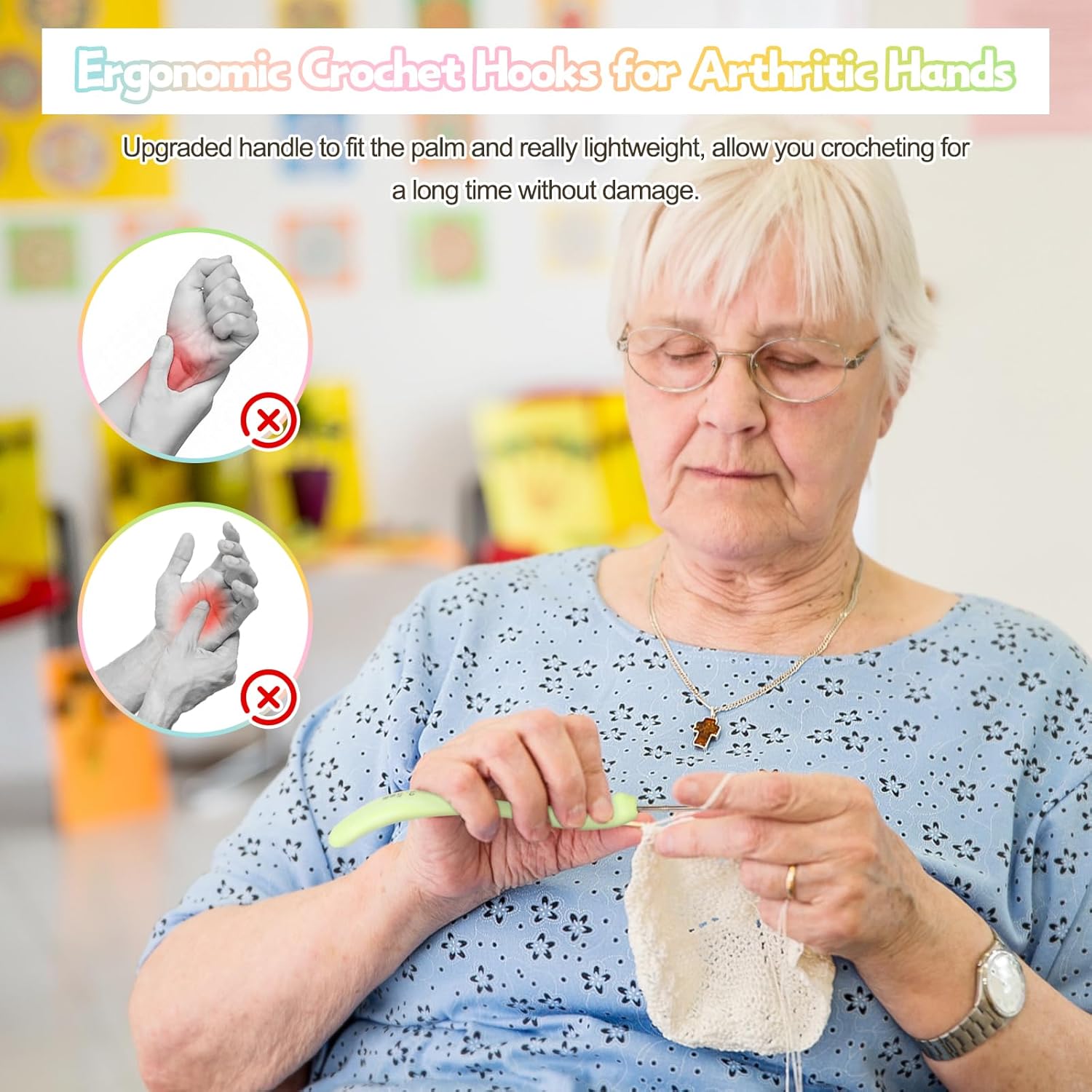 Katech – 8 agujas de ganchillo ergonómicas de diferentes tamaños y tamaños pequeños, juego de ganchillo de encaje, herramientas de tejer para