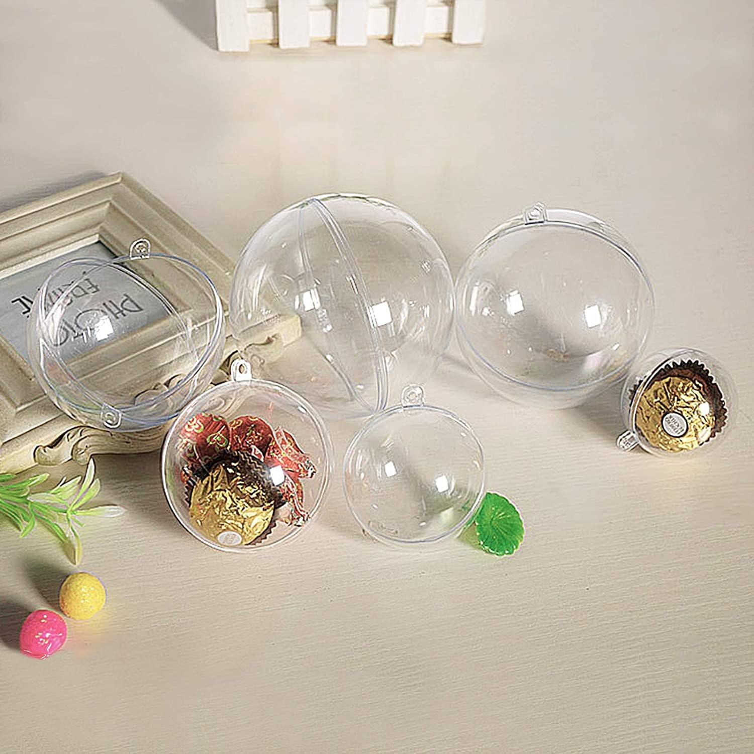 ZHMTang Esferas rellenables de plástico transparente para bricolaje, bola de plástico transparente acrílico para decoración de bodas, fiestas (3.94