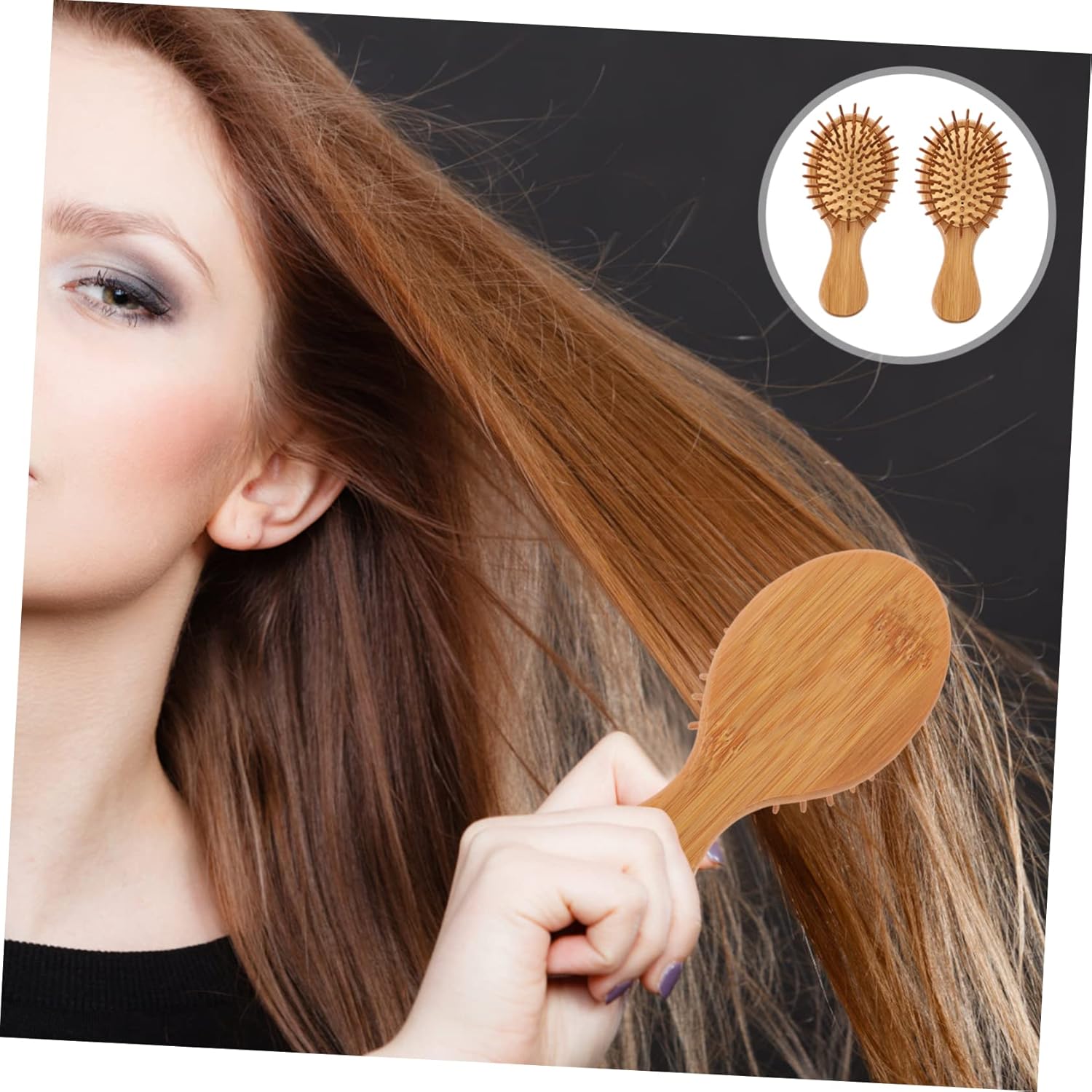 Cepillo de pelo de bambú con cojín de aire, cepillo de pelo redondo, cepillo de pelo de viaje, 2 piezas, cepillo de pelo de bambú de madera, cepillo