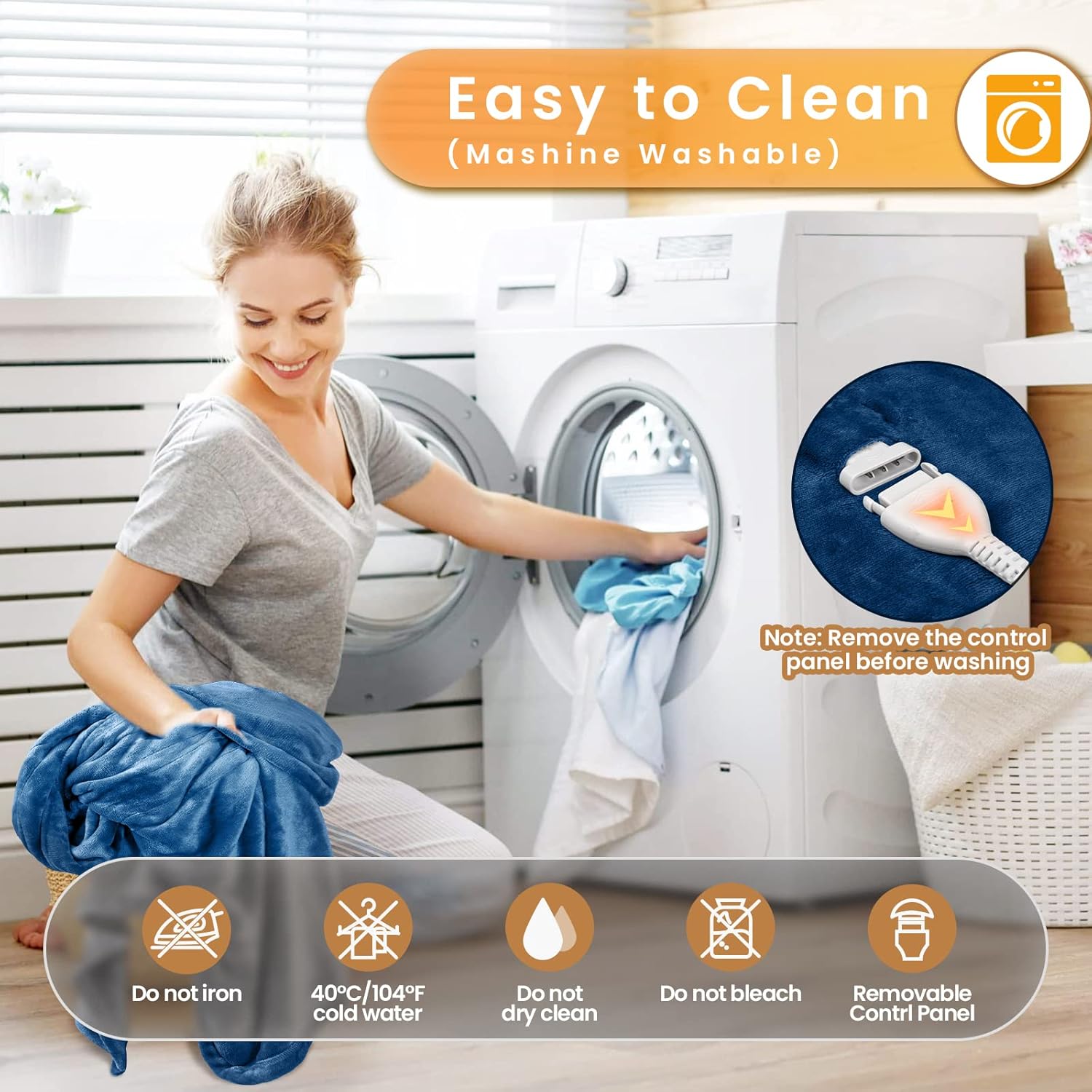 Manta térmica eléctrica tamaño matrimonial de 72 x 84 pulgadas, manta eléctrica con 5 niveles de calefacción y 10 horas de apagado automático,