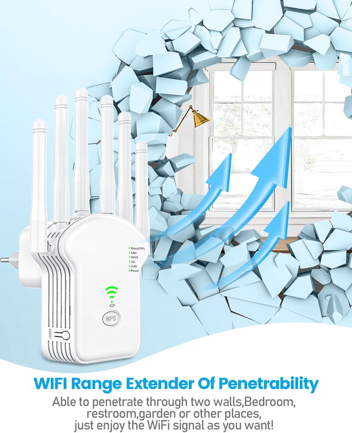 Extensor WiFi, repetidor WiFi de 1200 Mbits (867 MBits 5 GHz + 300 MBits 2,4 GHz), amplificador WiFi con modo repetidorenrutadorpunto de acceso,