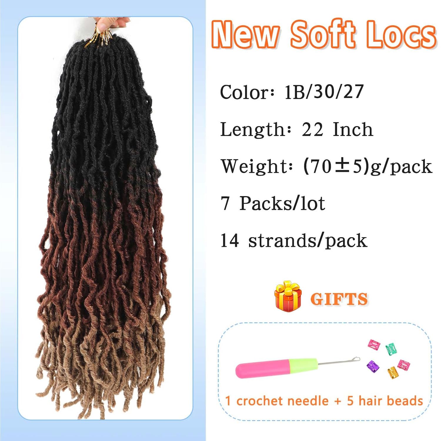 Rastas de cabello sintético de ganchillo, extensiones suaves de 22 pulgadas, 7 paquetes de rastas suaves preenrolladas para mujeres negras,