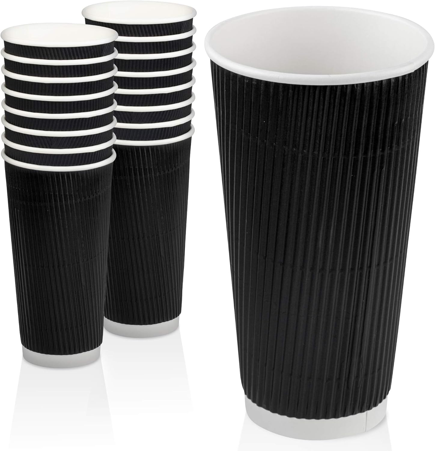 Paquete de 50 Vasos calientes desechables  20 onzas negras de doble pared aisladas mangas onduladas para llevar tazas de café  Vasos de bebidas