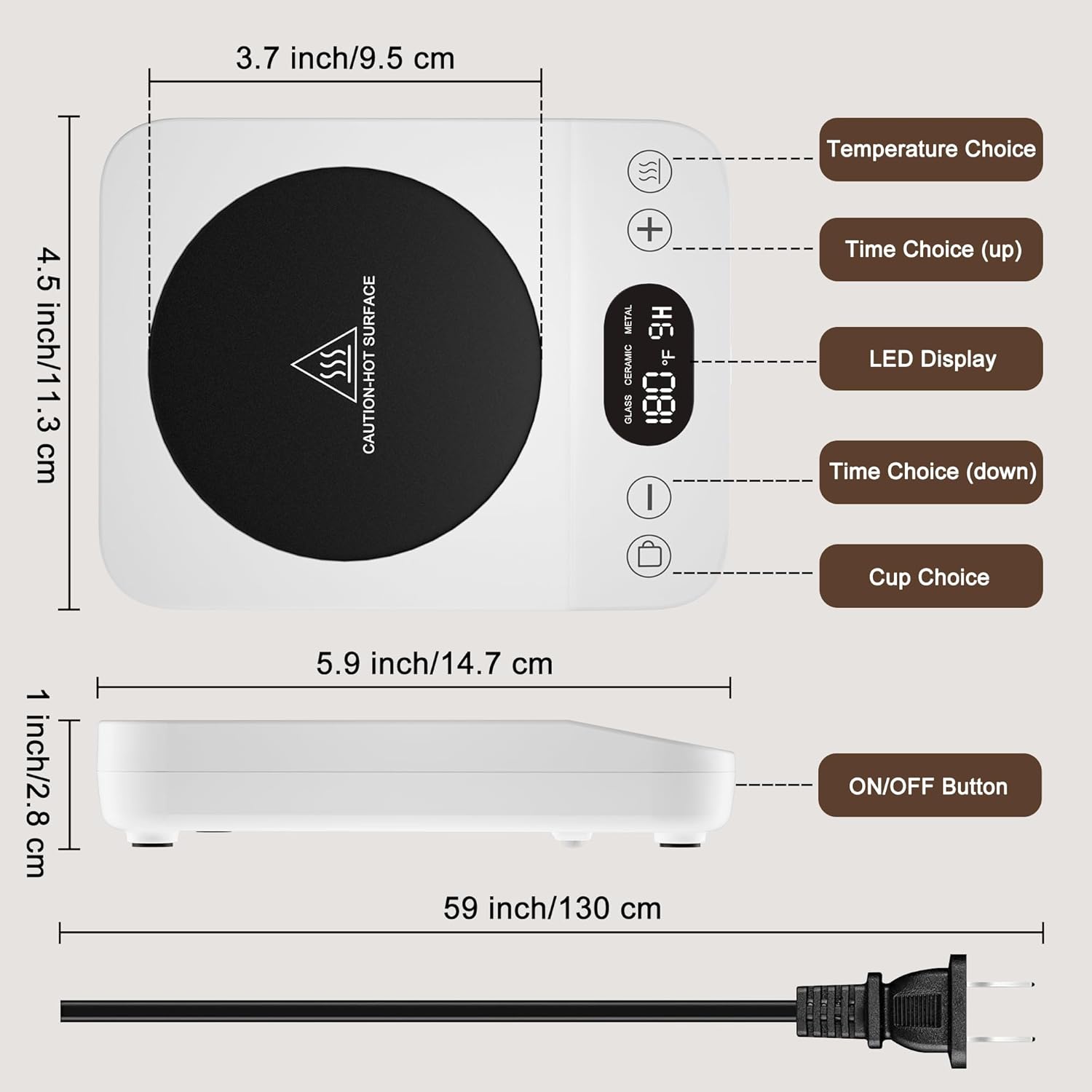 Calentador de taza de café, calentador de café para escritorio con 9 ajustes de temperatura, temporizador de 9 horas, plato calentador de café