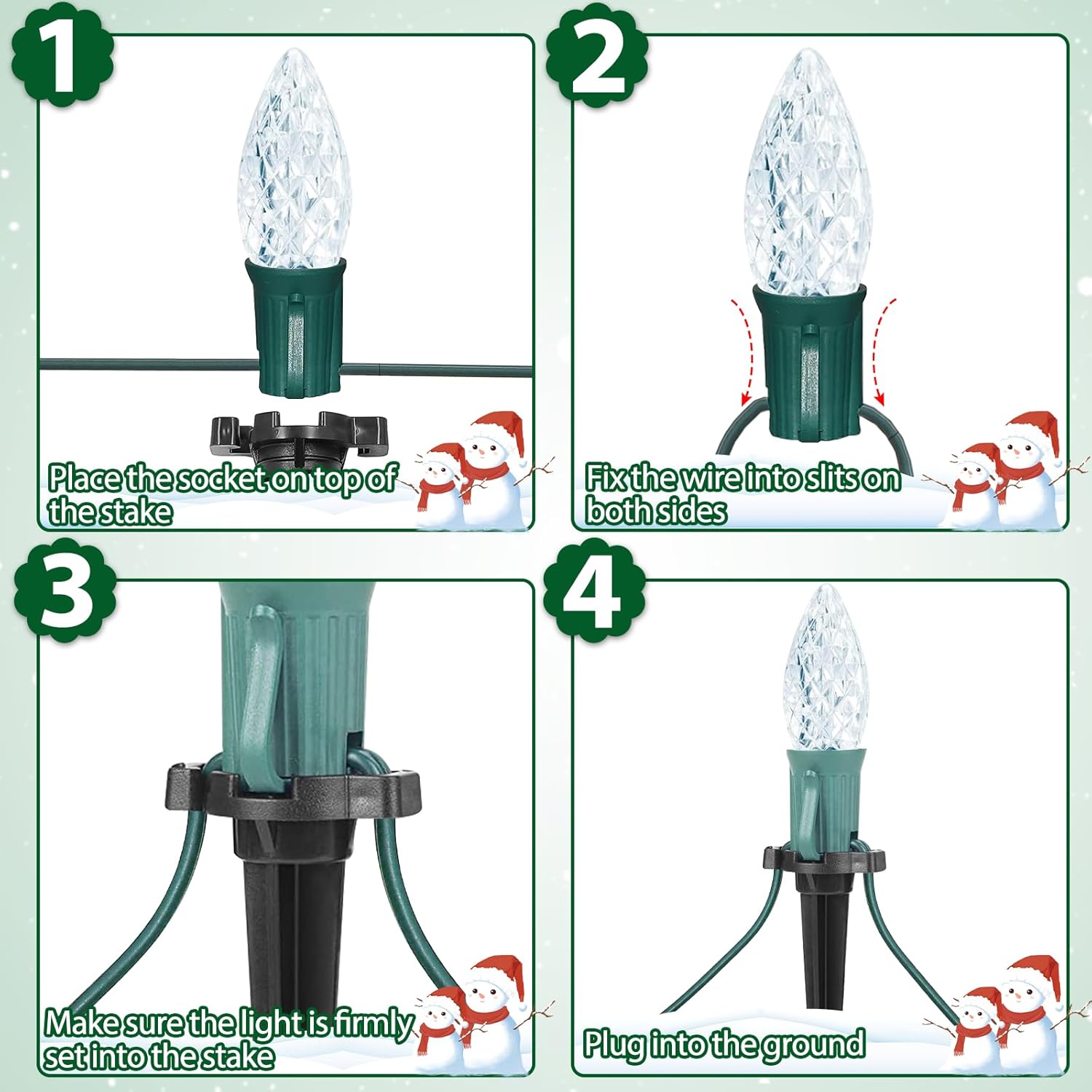 CXLHO Juego de 50 estacas de luz de plástico, estacas de Navidad de 4.5 pulgadas para luces de Navidad C7 C9 al aire libre, estacas de luz de