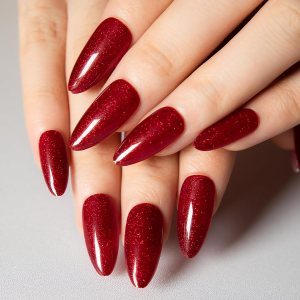 KKUUOO Uñas postizas a presión de ojo de gato, color rojo vino, uñas postizas medianas a presión con purpurina, uñas acrílicas brillantes de KKUUOO Uñas postizas a presión de ojo de gato, color rojo vino, uñas postizas medianas a presión con purpurina, uñas acrílicas brillantes de