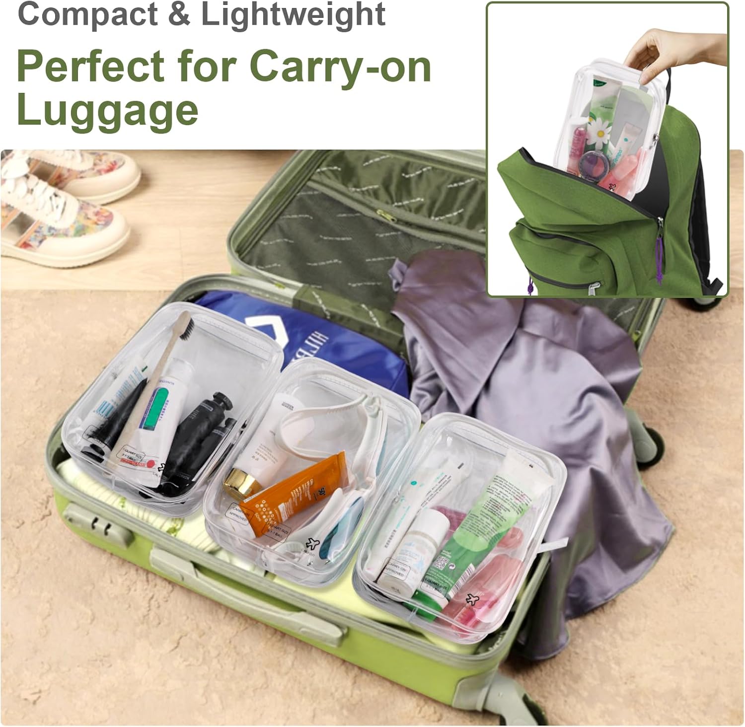 Accesorios de avión imprescindibles de 1 cuarto de galón, bolsa de viaje aprobada por la TSA para mujeres que viajan, 2 Pack Clear, Bolsa de viaje