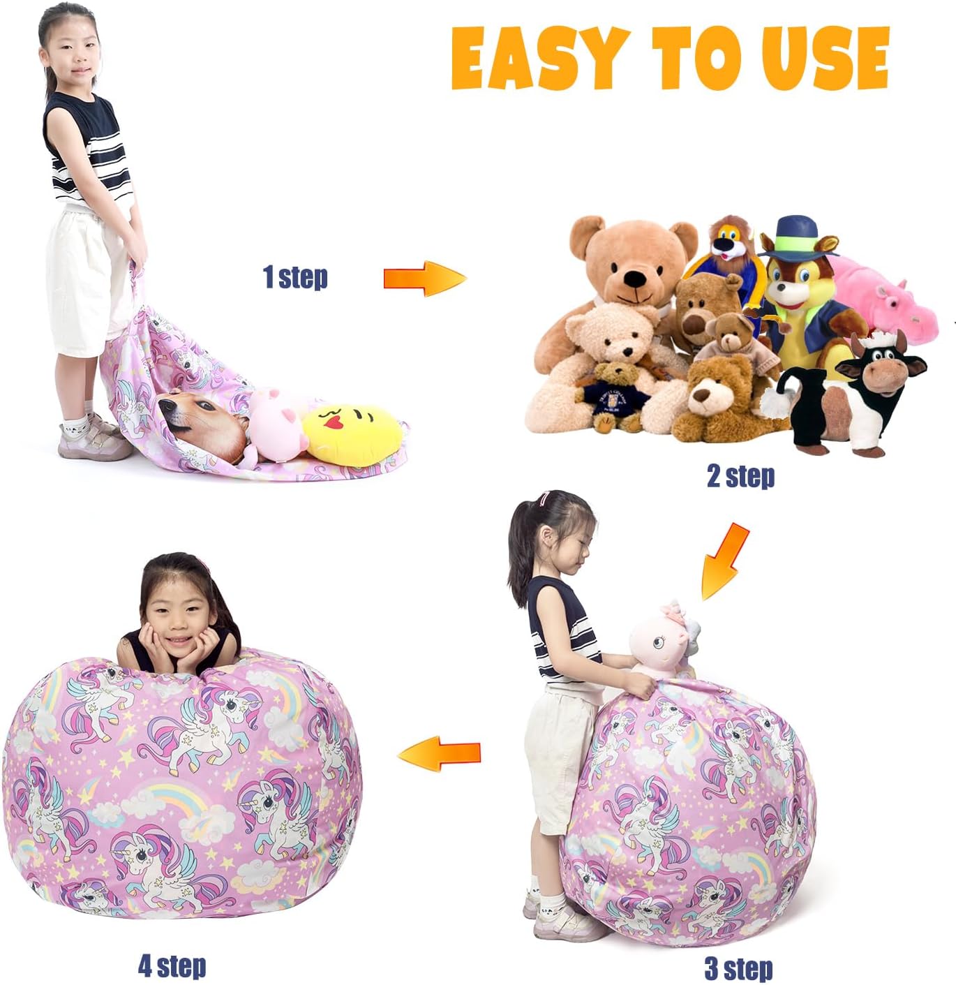 Funda para puf de almacenamiento de animales de peluche, para niños, mantas, toallas, puf (solo funda), sofá de lona con cremallera YKK, tamaño