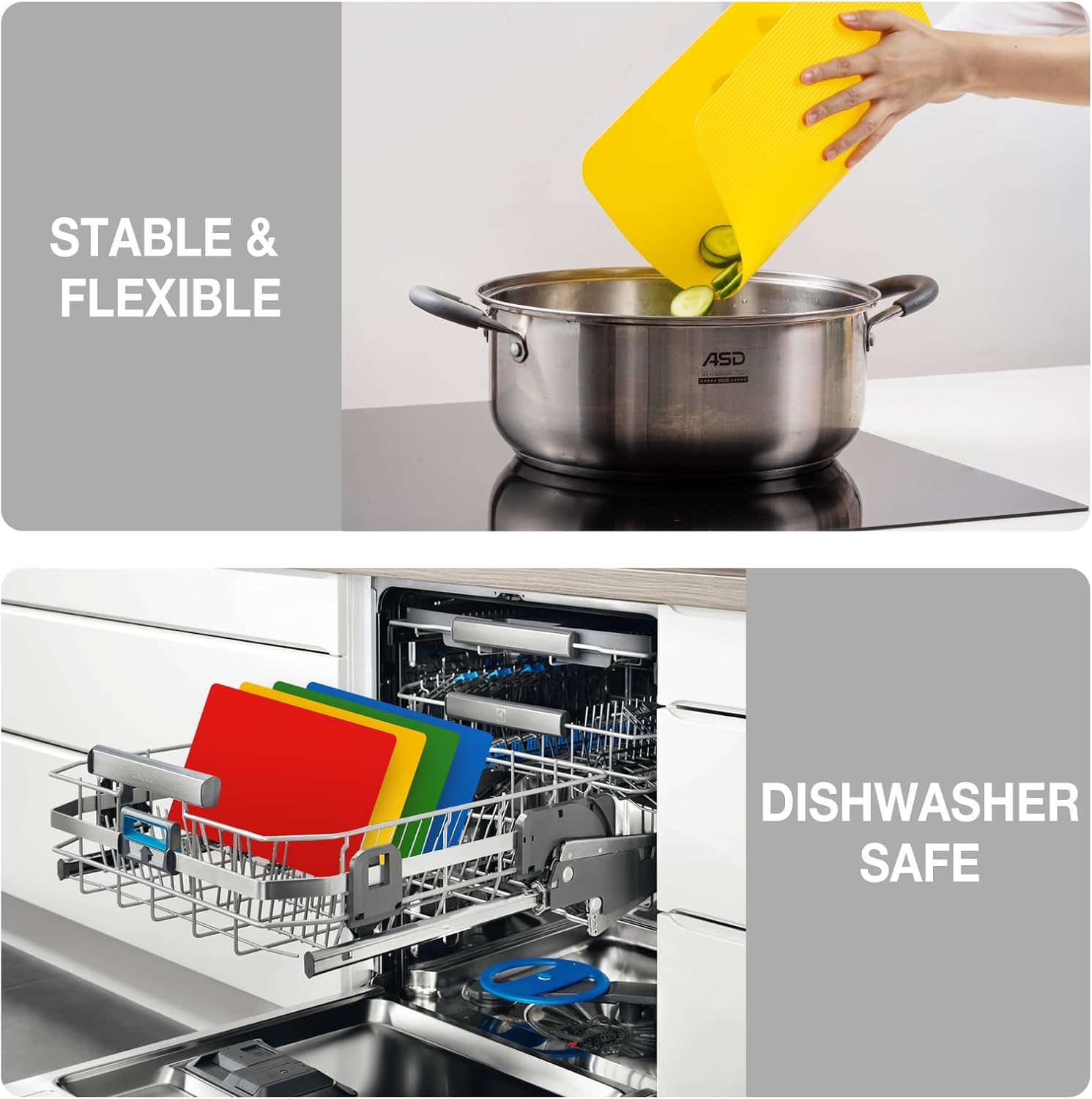 Juego de 8 tablas de cortar de plástico para cocina, sin BPA, alfombrillas de corte flexibles para carne y verduras, 4 grandes y 4 pequeñas,
