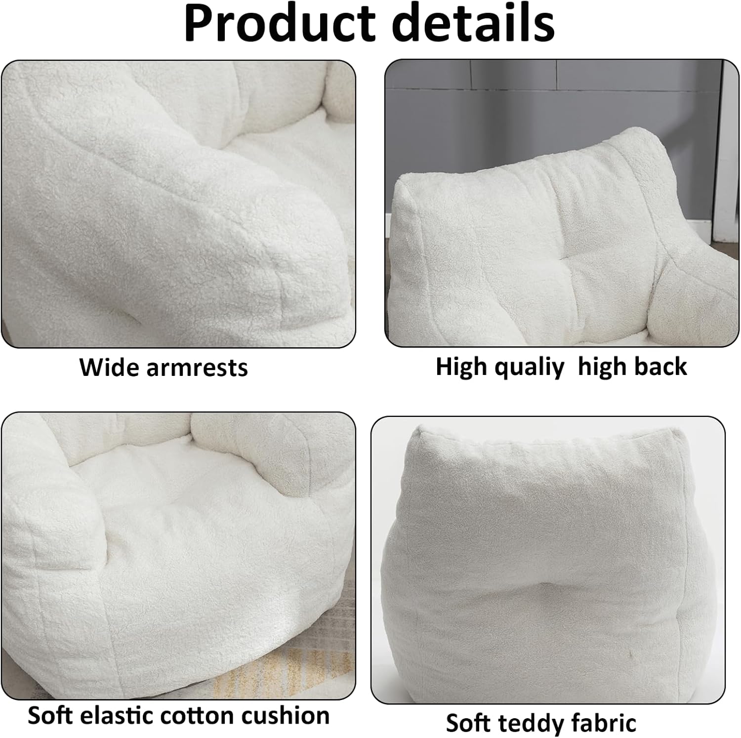 Hison Sofá puff para adultos y niños, de tela de peluche, mullido y perezoso, relleno de esponja viscoelástica, sofá con reposabrazos para sala de
