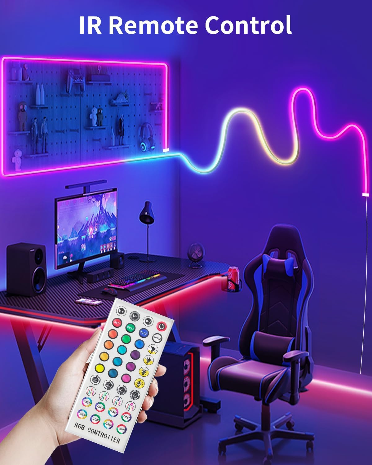 Cuerda de neón RGB de 33 pies, luces de neón flexibles impermeables IP68, tira de luces LED para dormitorio, decoración de habitación de niños para