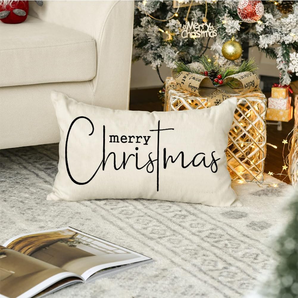 RABUSOFA Fundas de almohada blancas de 12 x 20 pulgadas, decoraciones navideñas de invierno, fundas de almohada decorativas de invierno, fundas de