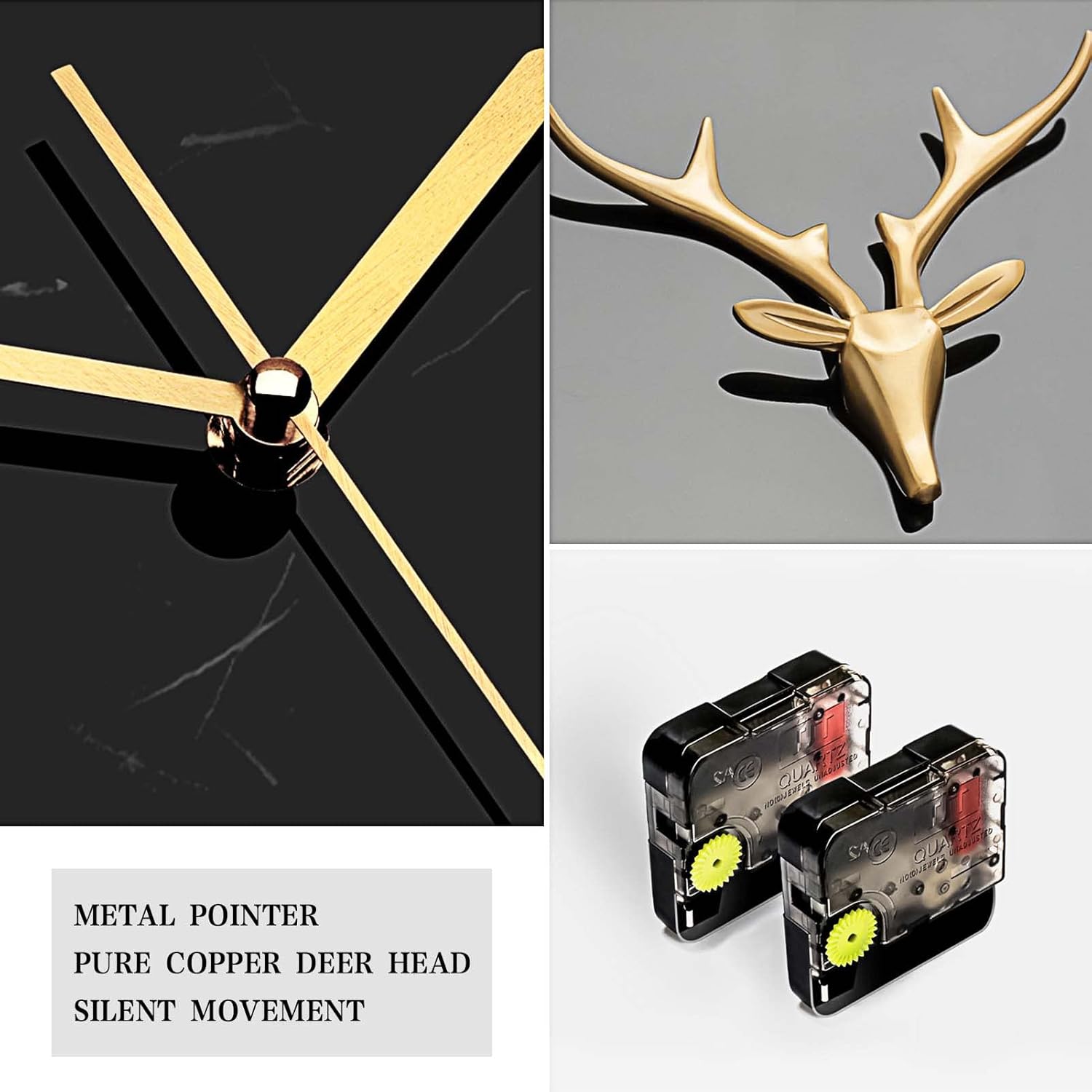 Reloj de pared moderno con decoración de péndulo, reloj de metal con cabeza de ciervo a pilas, reloj silencioso decoración de pared para sala de