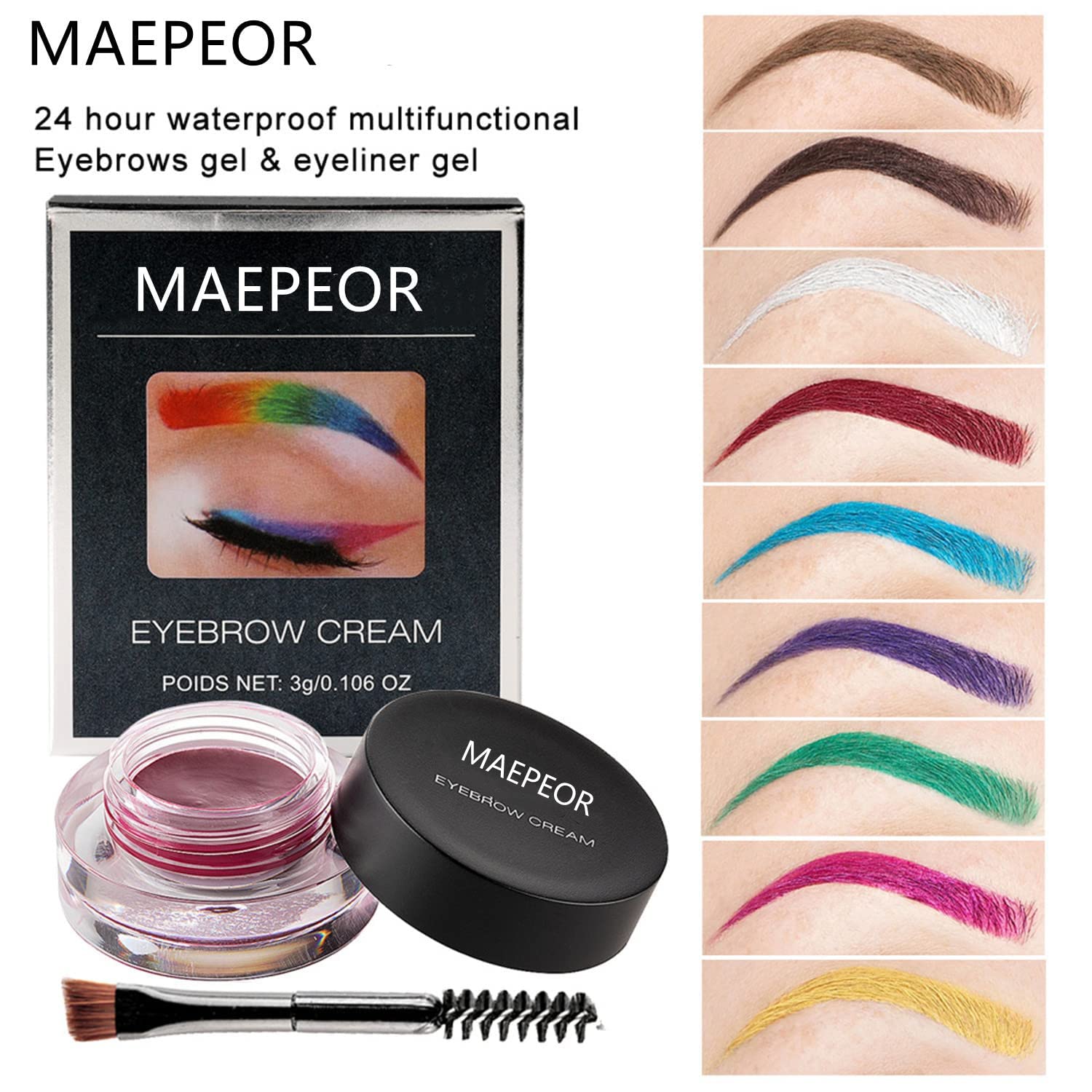 MAEPEOR Pomada de cejas de 12 colores, pigmentada completa, de larga duración, impermeable, para rellenar y dar forma a las cejas tintadas, con