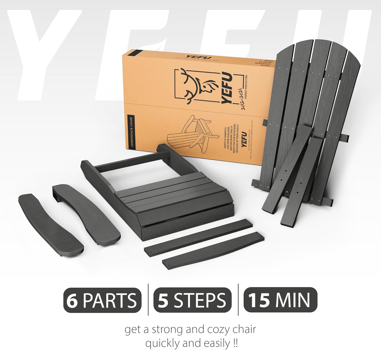 YEFU Silla Adirondack de plástico resistente a la intemperie, sillas de patio de 5 pasos de fácil instalación, se ve exactamente como madera real,