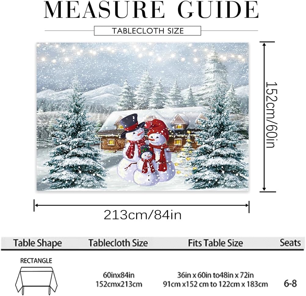 Lepuho – Mantel rectangular de Año Nuevo, 60 x 84 pulgadas, mantel rectangular de Año Nuevo, muñeco de nieve, invierno, impermeable, resistente a