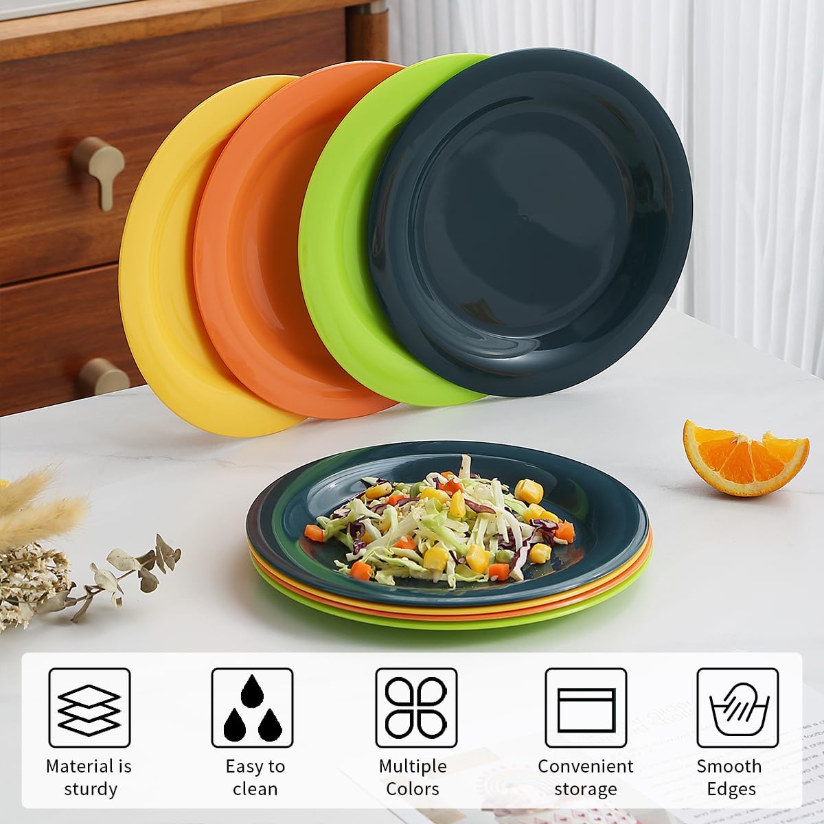 Evanda Platos de plástico de 8 piezas, platos llanos de 7.5 pulgadas, irrompibles y reutilizables para todos los propósitos y todas las edades, sin