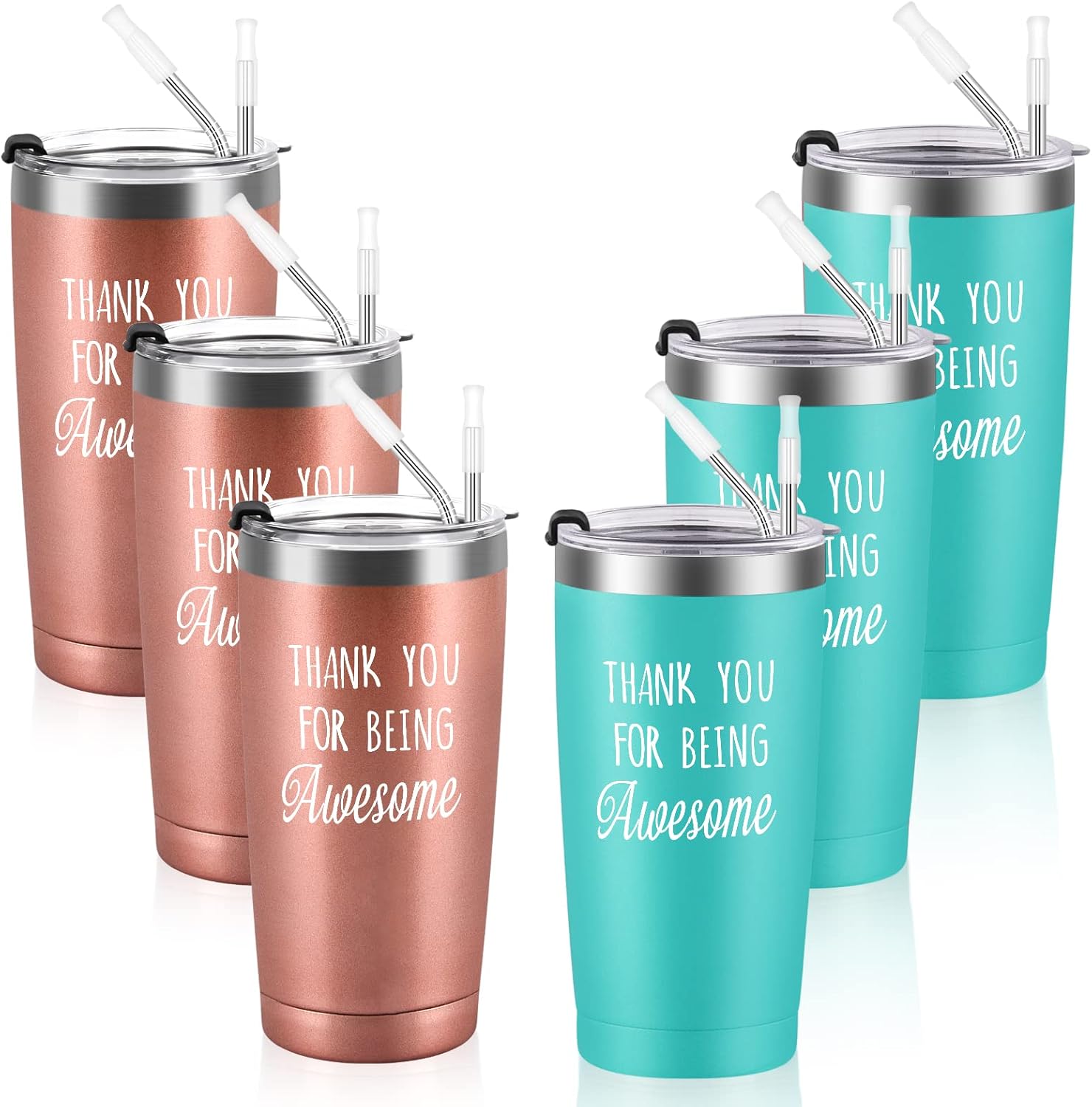 Gtmileo Regalos de agradecimiento para mujeres, paquete de 6 vasos de viaje aislados de acero inoxidable con texto en inglés “Thank You for Being”,