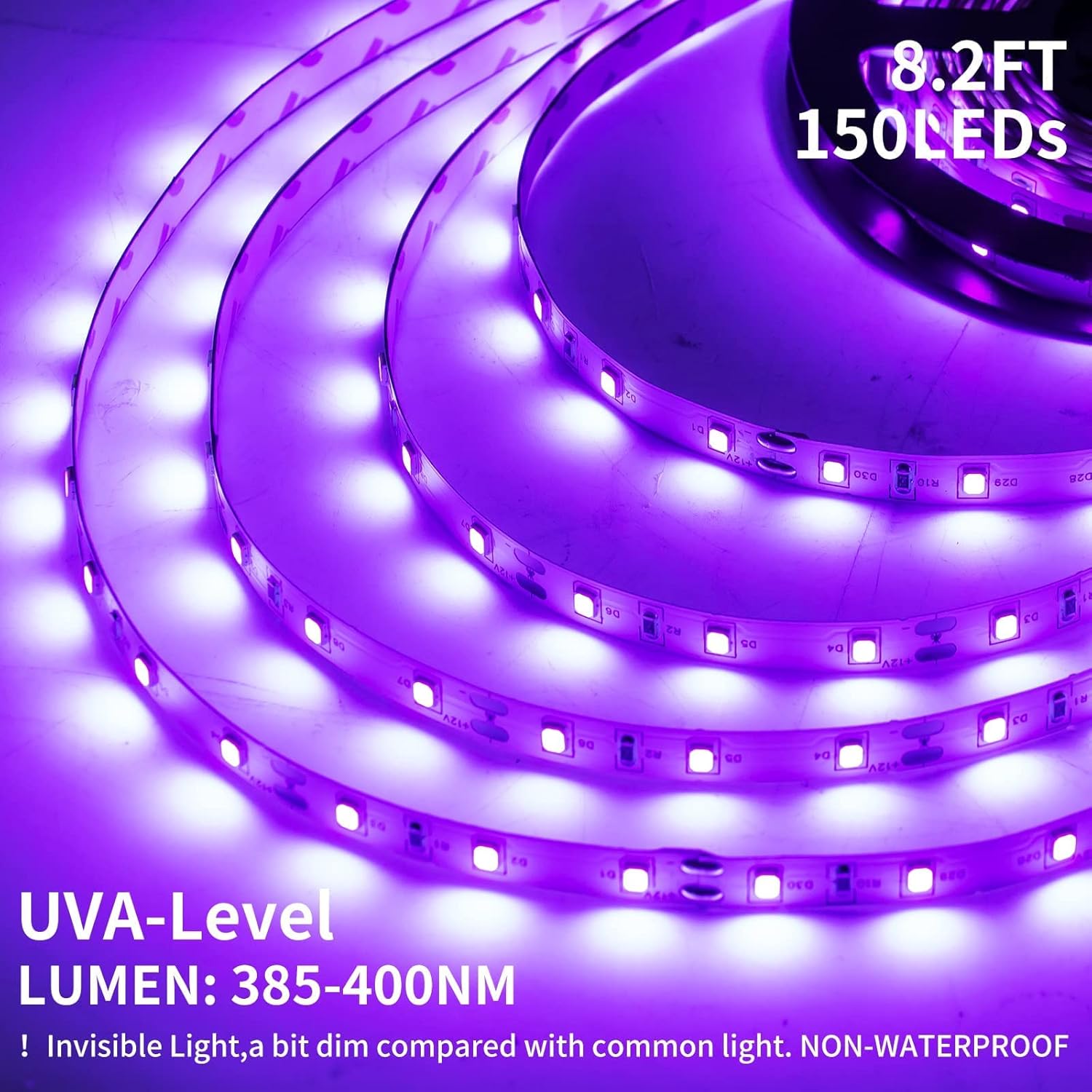 Tira de luz negra de 16.4 pies con enchufe USB + caja de batería, accesorio de luz negra adhesiva de 300 LED, funciona con batería y USB para fiesta