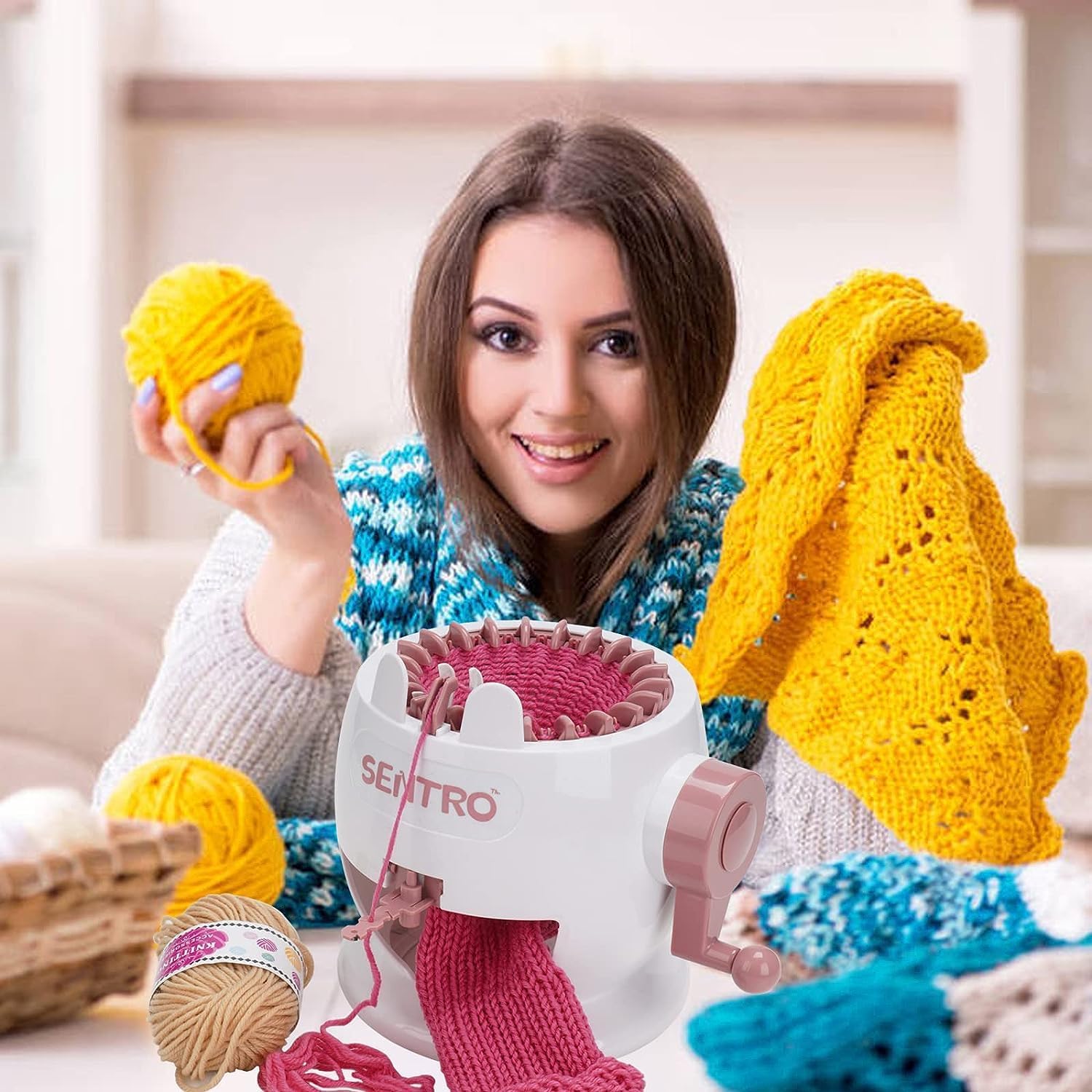 YIMORIA Sentro – Máquina de tejer rotativa para adultos y niños, inteligente de 22 agujas, adecuada para principiantes, calcetines eficientes de
