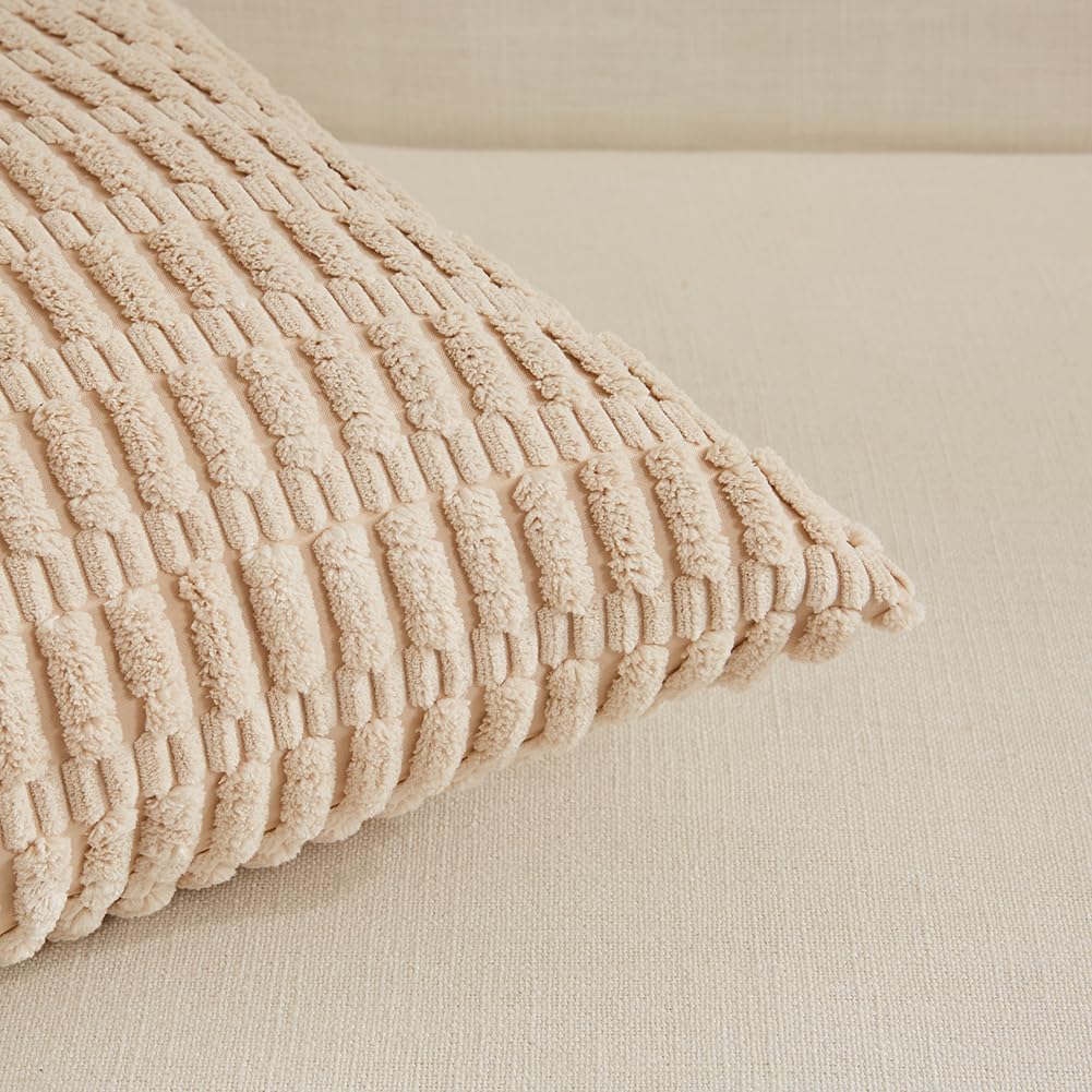 Fancy Homi Paquete de 4 fundas de almohada decorativas neutras de 22 x 22 pulgadas para sala de estar, sofá, cama, sofá, rústico, bohemio,