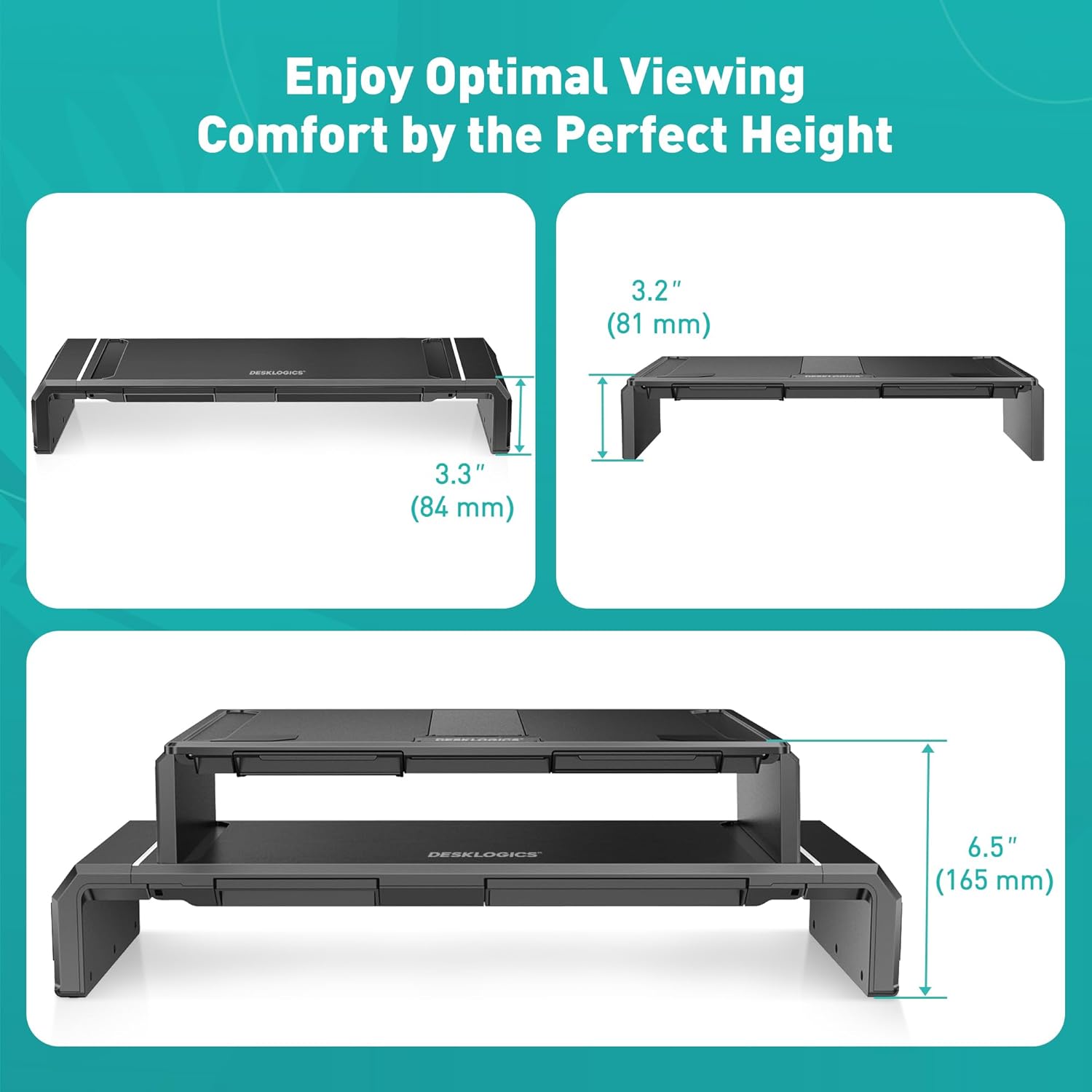 Soporte elevador doble para monitor de computadora con cajón para teléfono, elevador plegable ajustable para monitor de PC para escritorio,