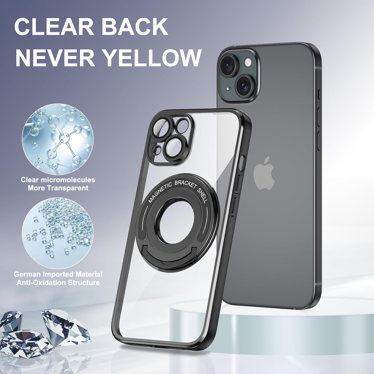 LONTECT Funda para iPhone 15 con soporte de anillo magnético, a prueba de golpes, protección contra caídas, antiarañazos, ajuste delgado,