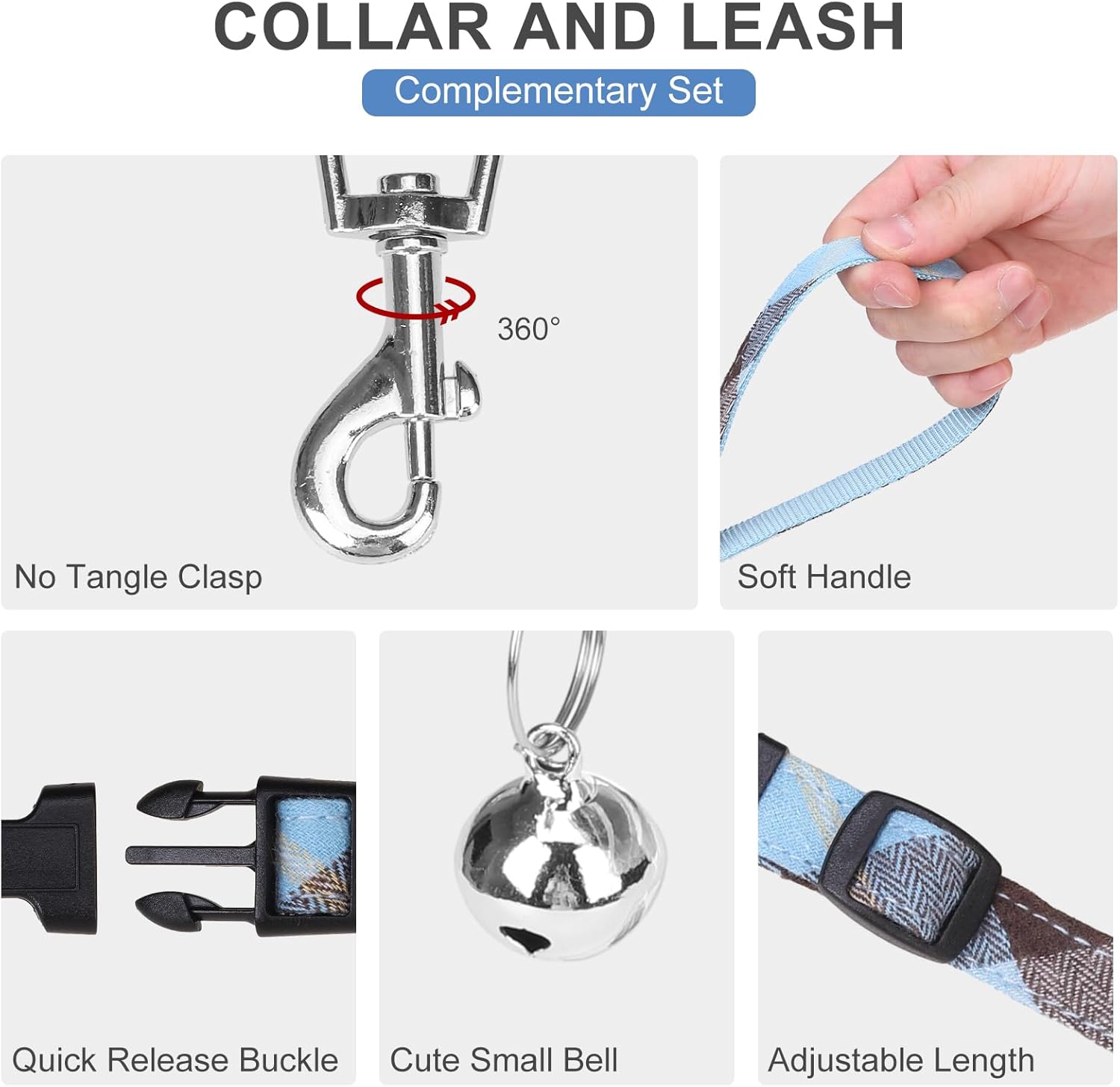 EXPAWLORER Arnés clásico para perro a cuadros, collar y correa para perro pequeño, de malla suave, acolchado, ajustable, sin tirones, reflectante, a