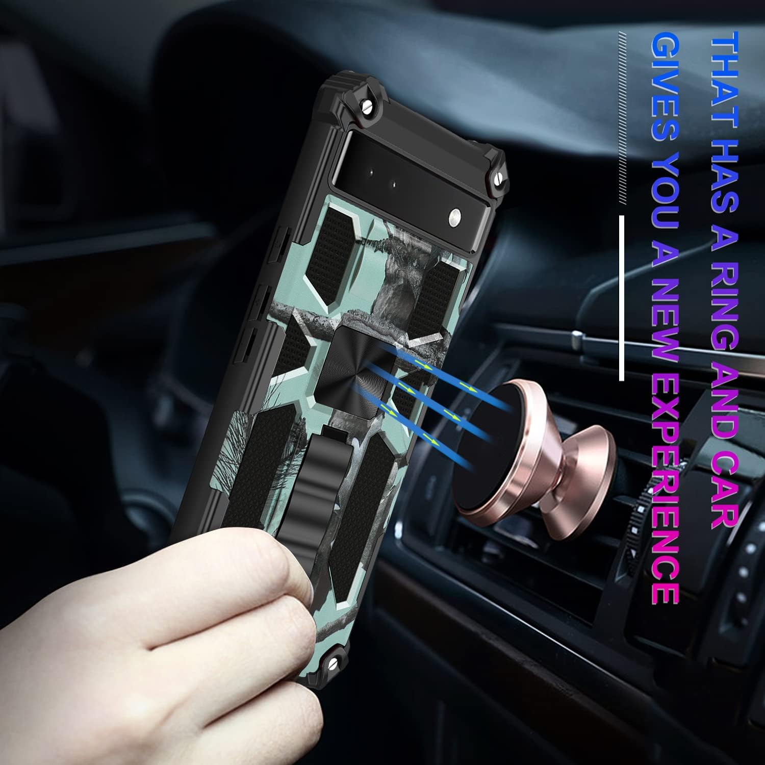 Funda para Pixel 6A (no para 6 o 6P), con protector de pantalla de vidrio templado 9H, grado militar, soporte con soporte magnético para automóvil,